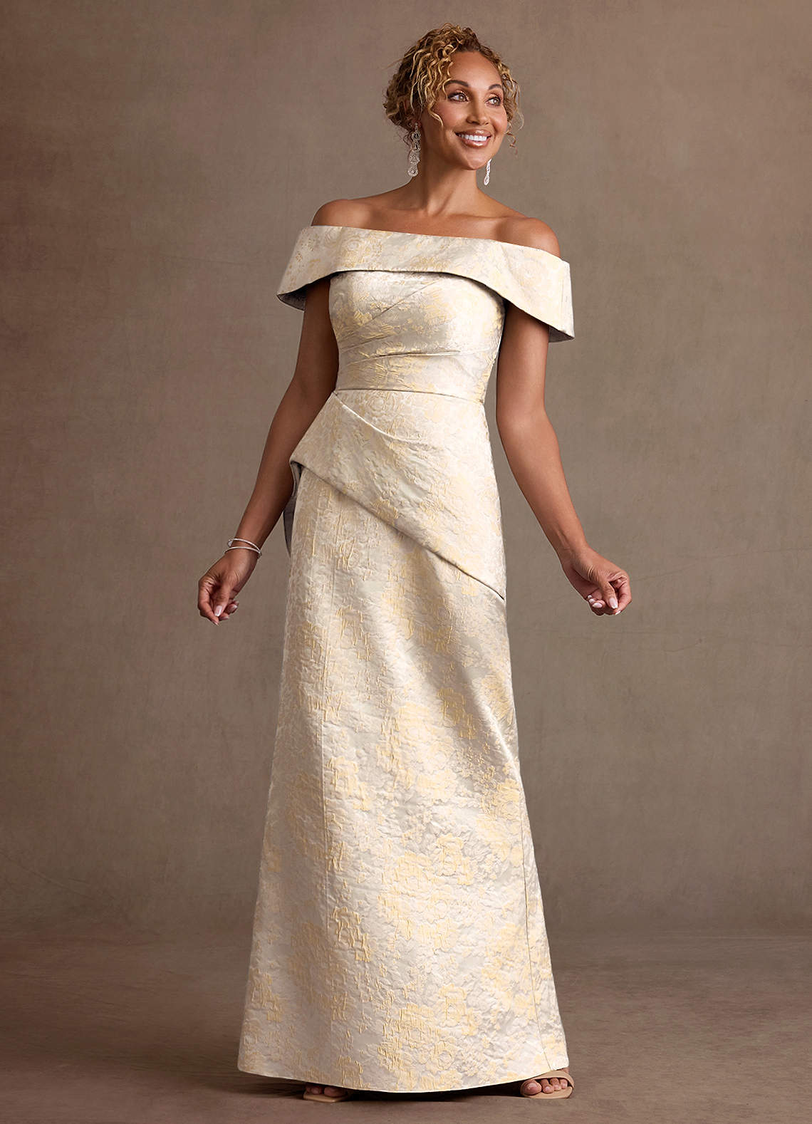 Azazie Kaddar Vintage Champagne Sheath Off the Shoulder Floral