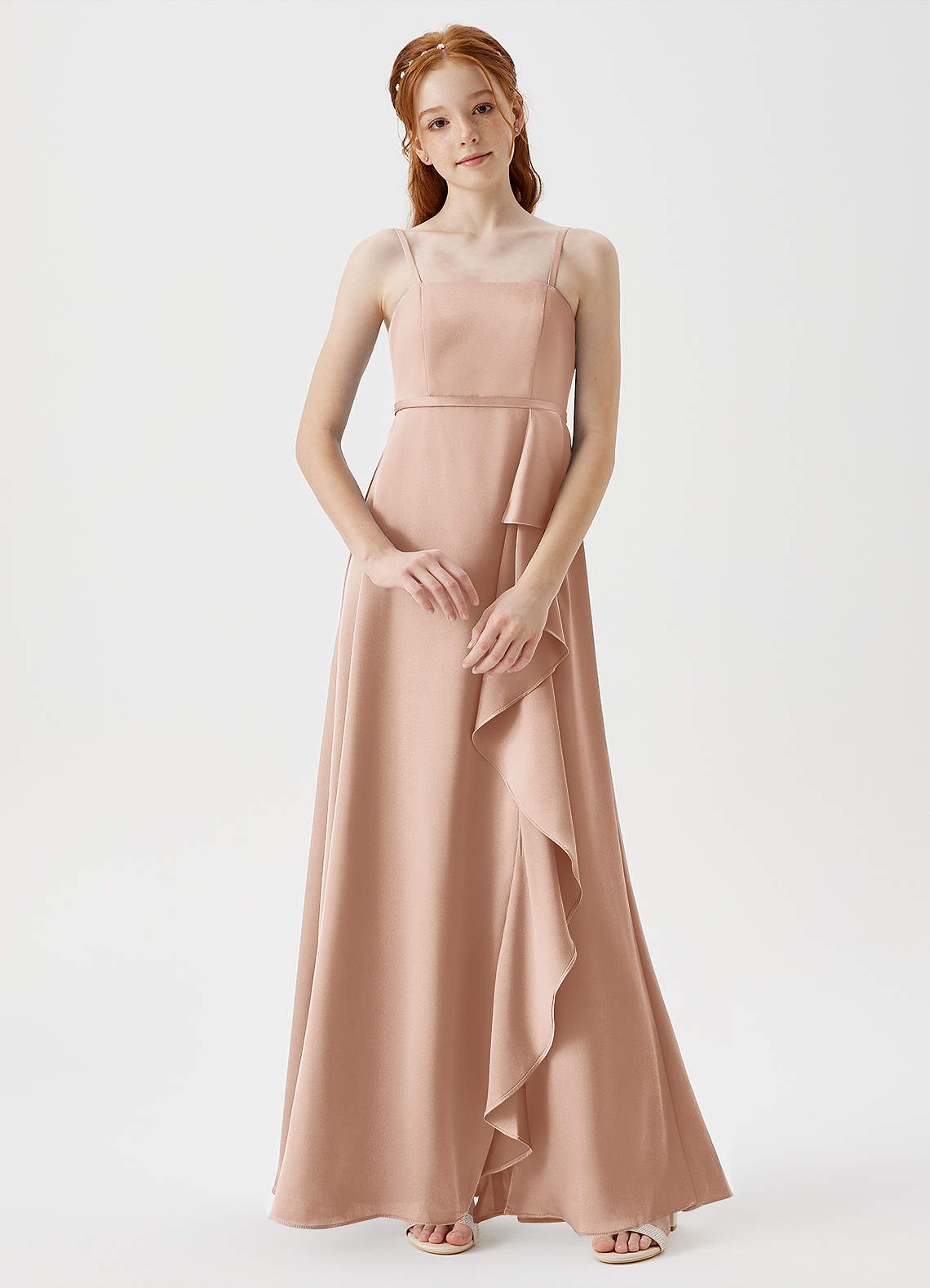 Azazie Kaylee Junior A-Linie Gürtel/Schärpe Stretch-Satin Kleid Englisches Rosa image1