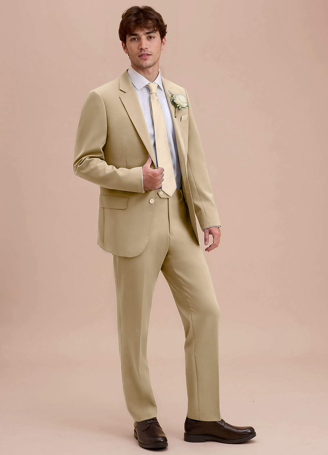 front Ethan Champagne Refined Weave Suit