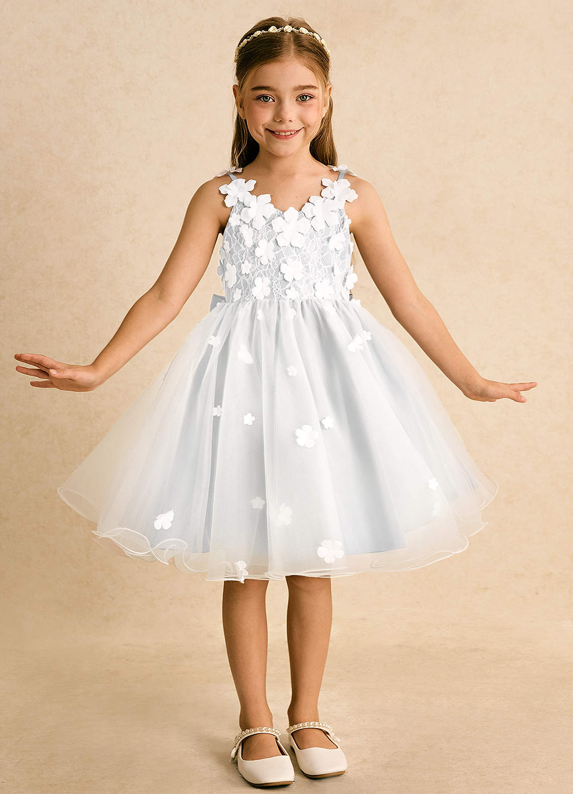 Azazie Junebug Flower Girl Dresses Ivory White Ball-Gown Lace Tulle Dress image2