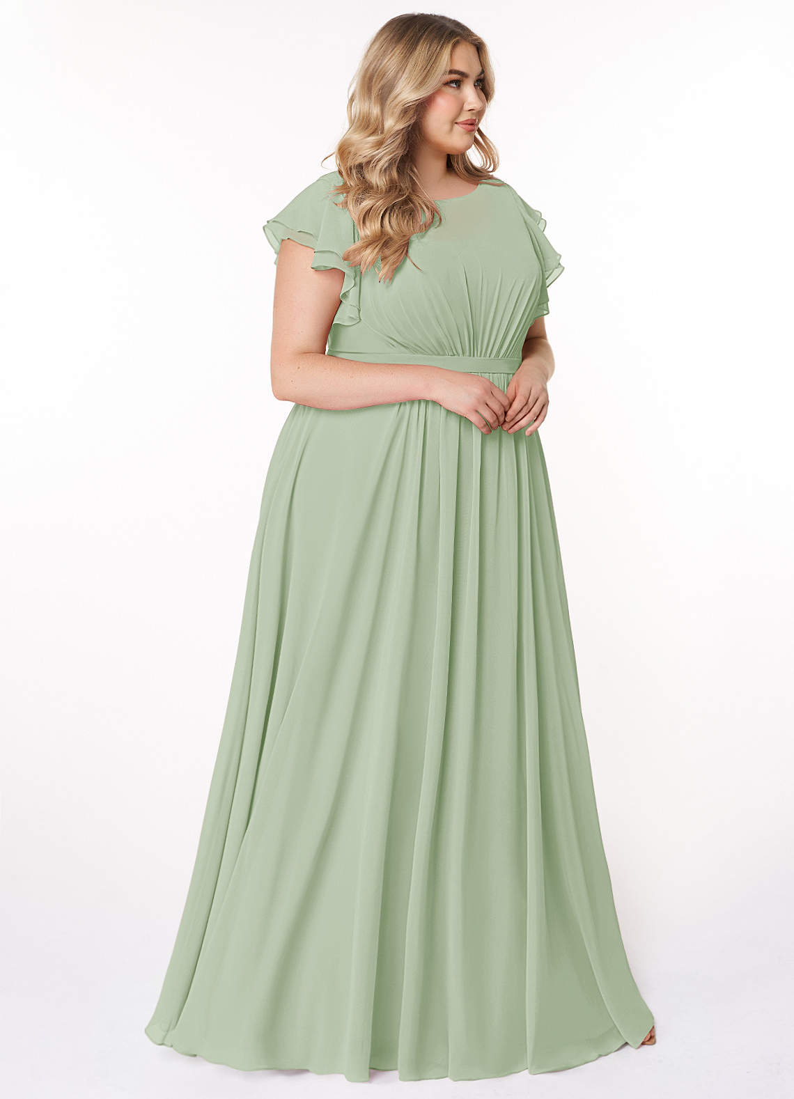 Azazie Daphne Modest Bridesmaid Dresses A-Line Ruffled Chiffon Floor-Length Dress image3