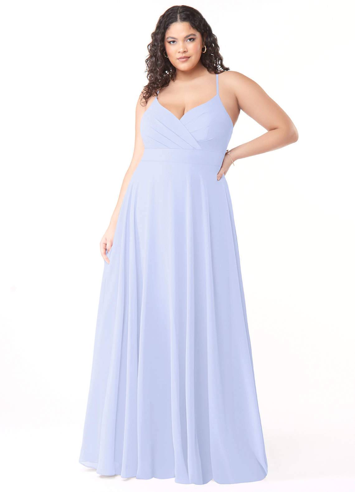 Azazie Avelina Bridesmaid Dresses Lavender A-Line V-Neck Pleated Chiffon Dress image1