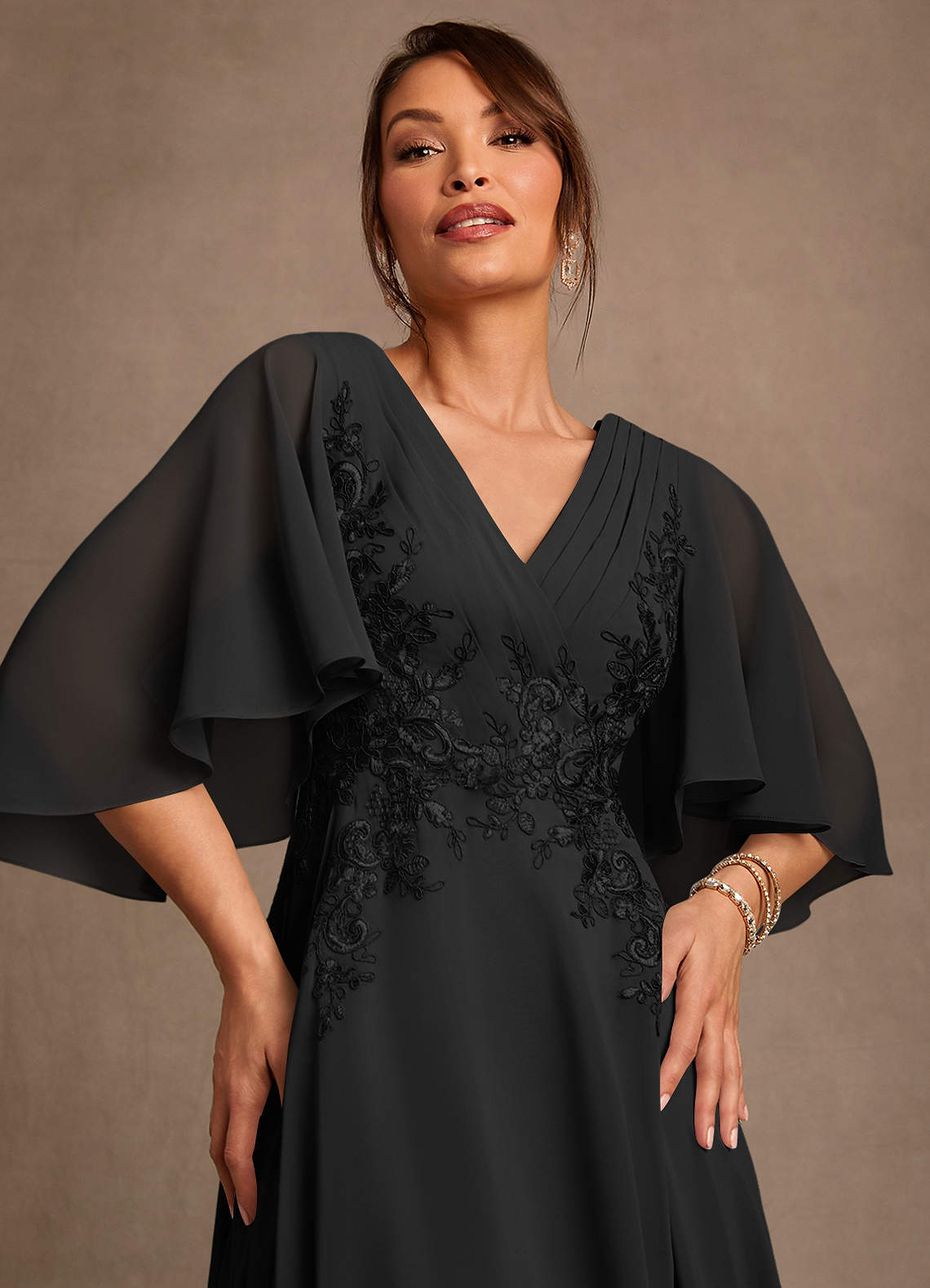 Azazie Tilda Mother of the Bride Dresses Black A-Line Lace Chiffon Dress image4