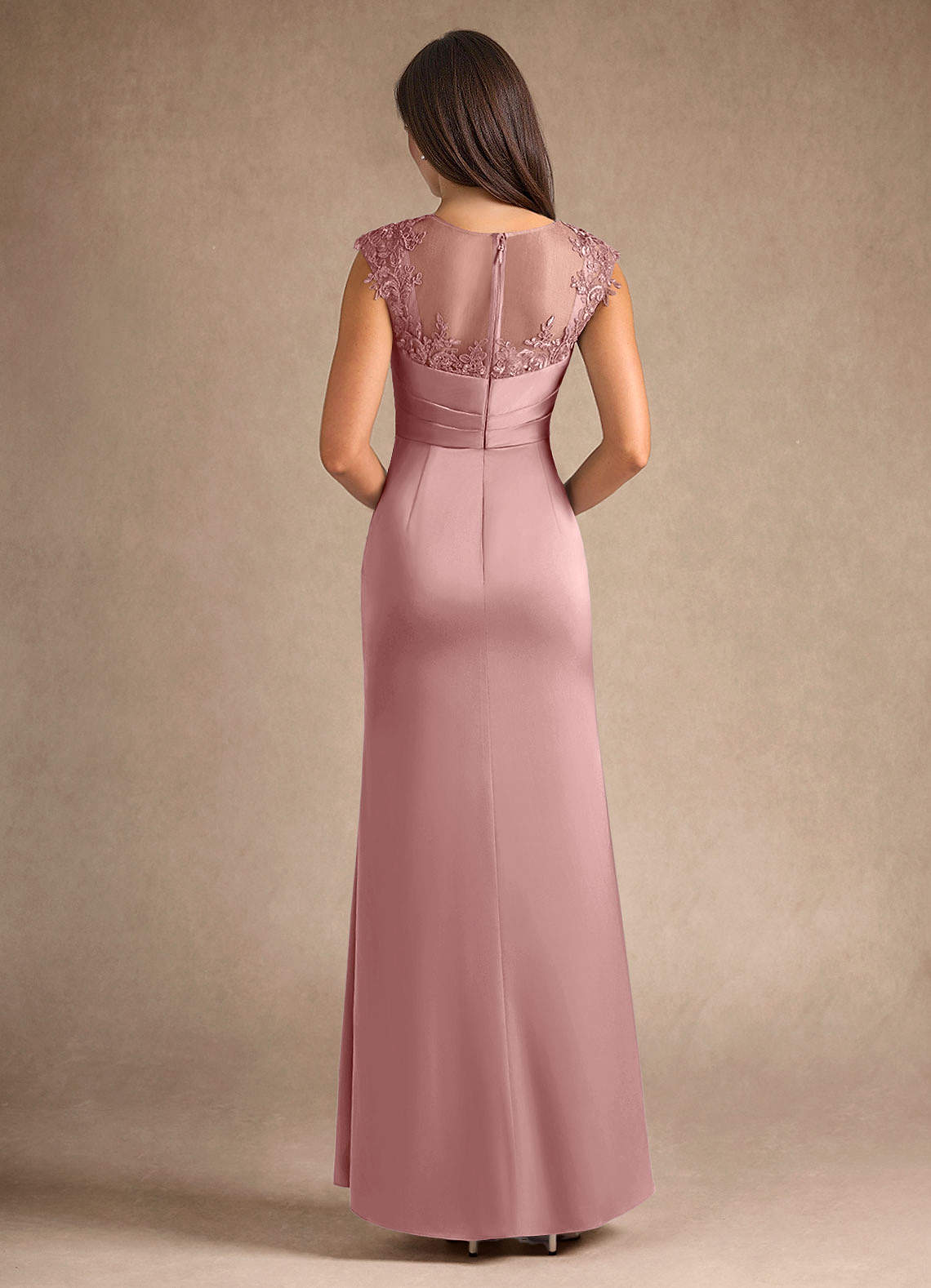 Azazie Santa Barbara Mother of the Bride Dresses Dusty Rose Sheath Pleated Stretch Satin Dress image2