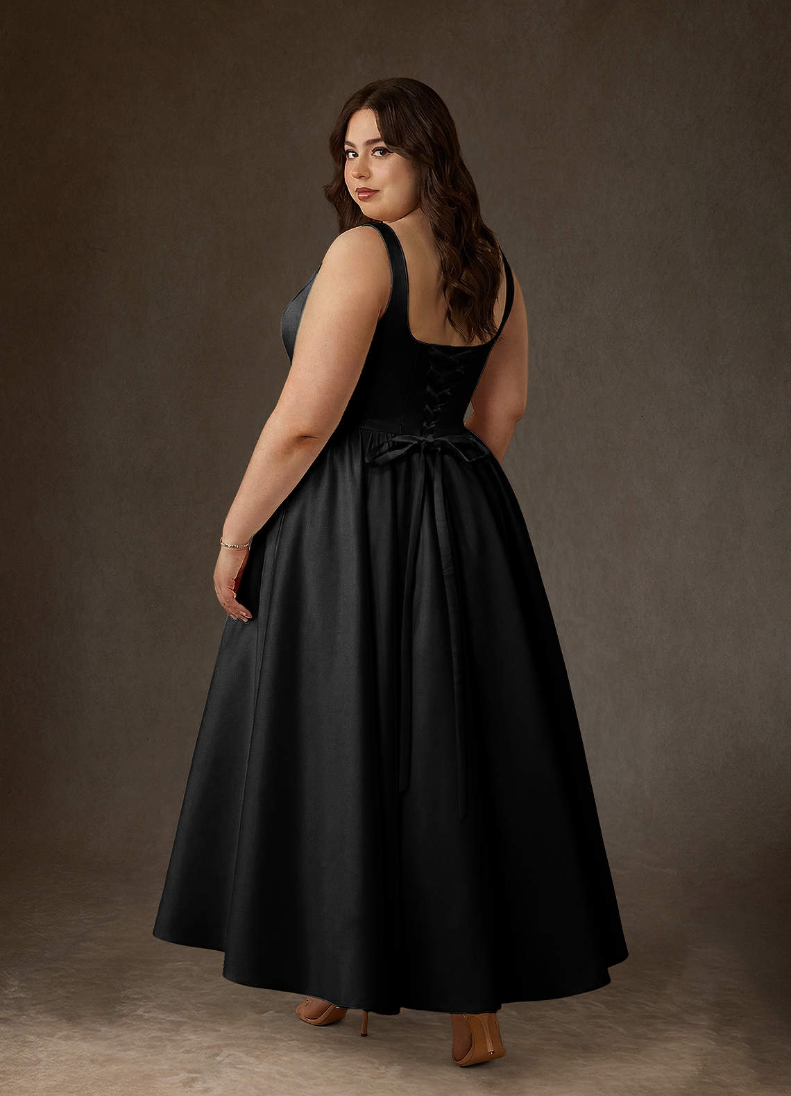 Azazie Verina Wedding Dresses Black A-Line with Pockets Satin Dress image7
