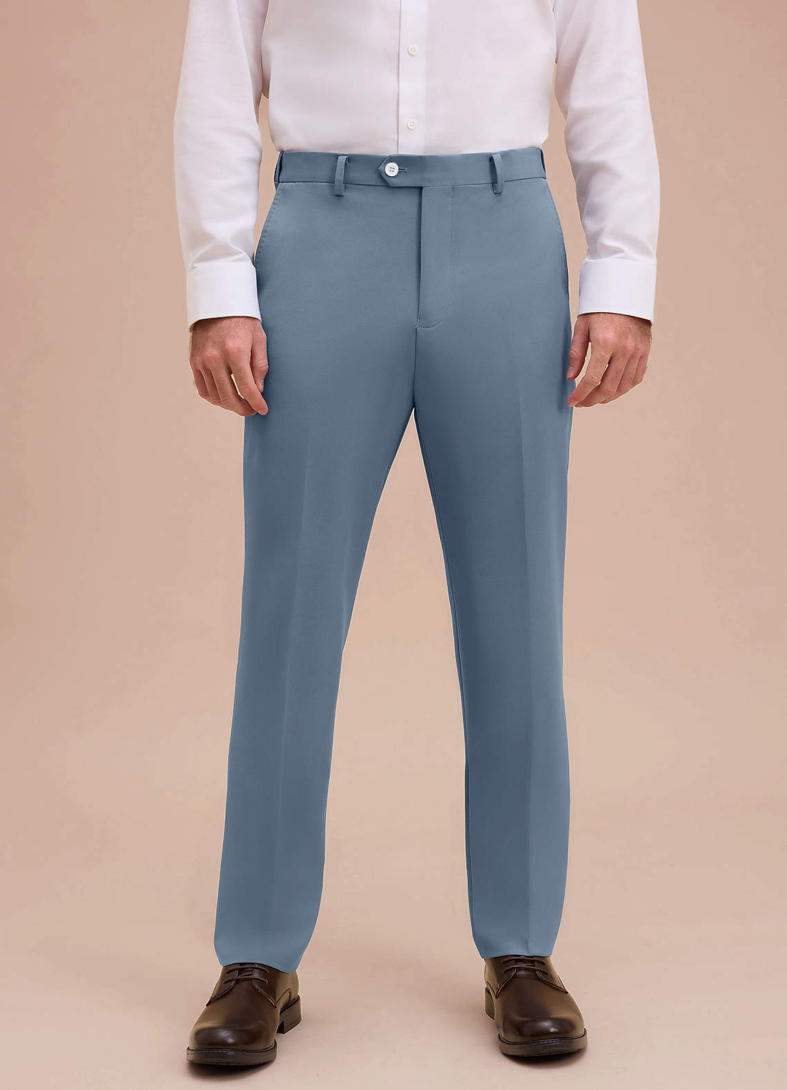 front Ethan Dusty Blue Refined Weave Performance Dress Pants