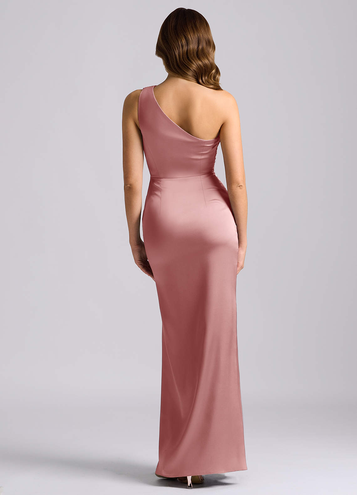 Azazie Akilah Jurken voor bruidsmeisjes Jurk van Stretch Satijn met Zeemeermin One-Shoulder Stoffige Roos image1