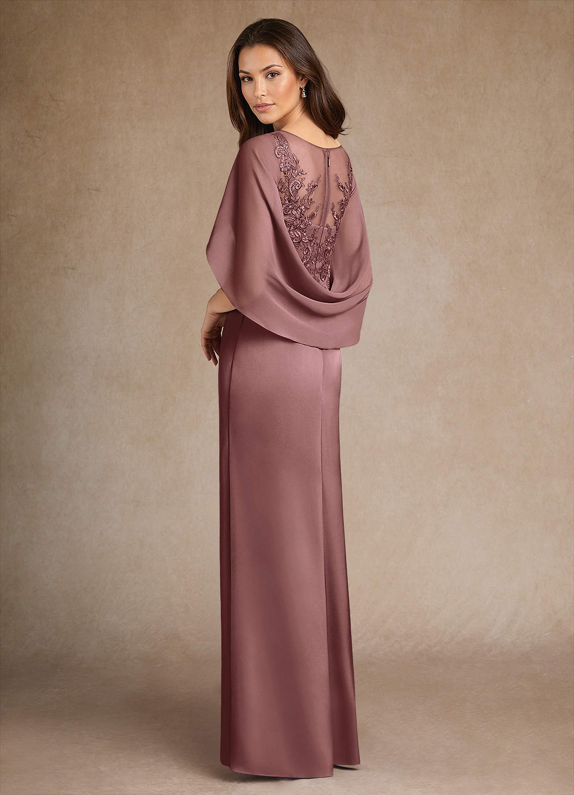 Azazie Hera Mother of the Bride Dresses Vintage Mauve A-Line Lace Stretch Satin Dress image2