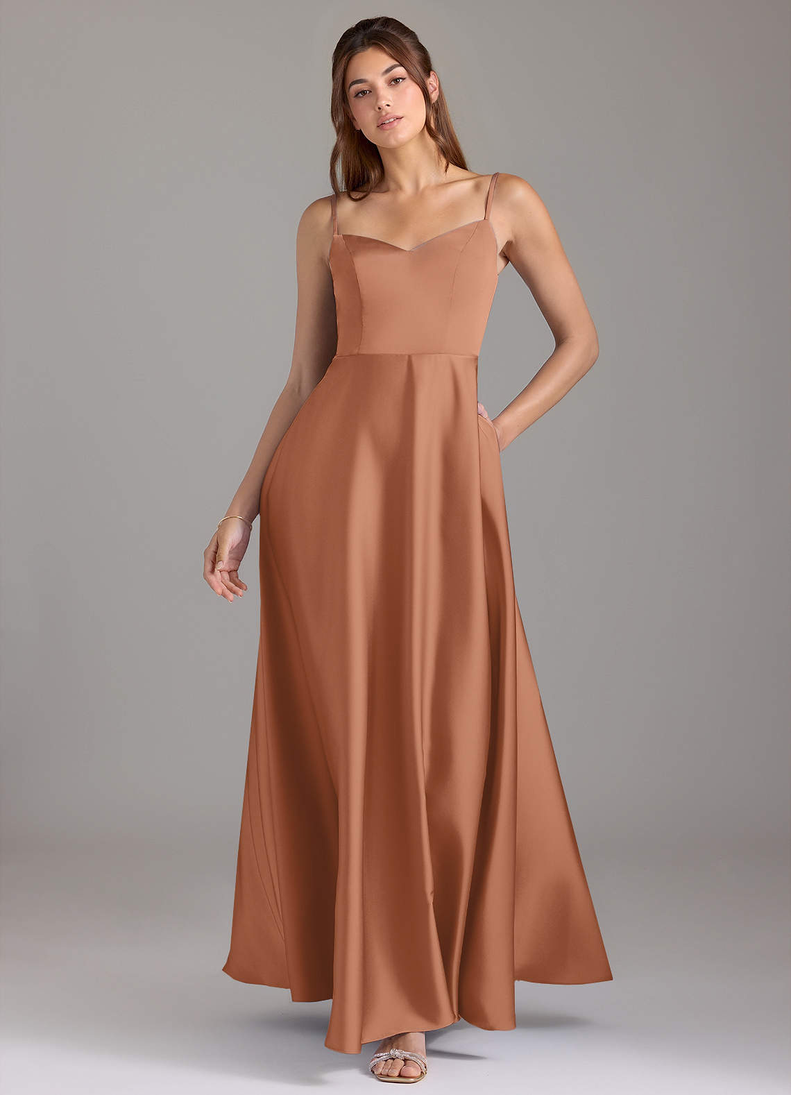 Azazie Marley At-home Try On Dresses Agave A-Line Off the Shoulder Stretch Satin Convertible Dress image1