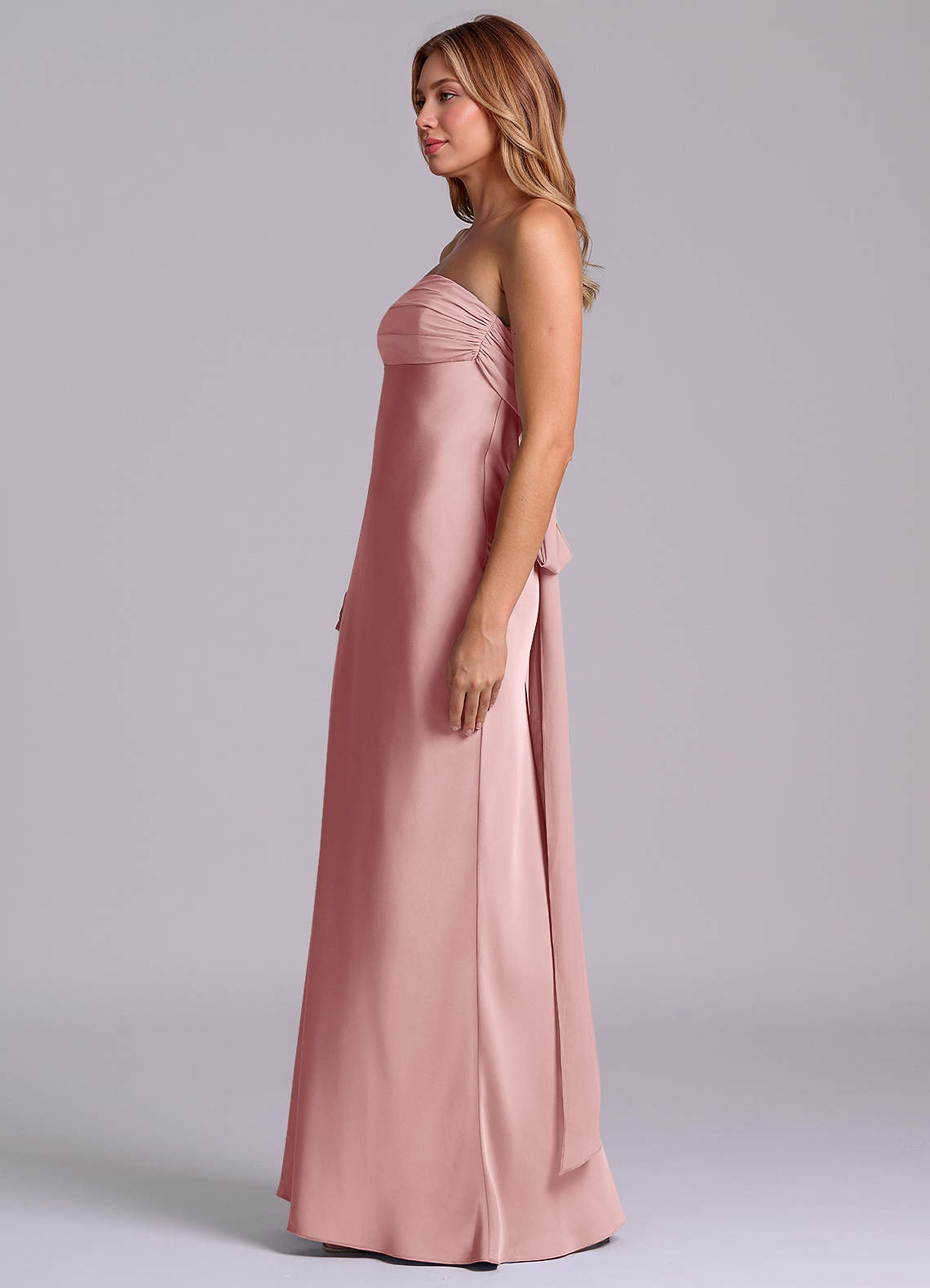 Azazie Ailanie Brudtärnklänningar Klä av Tubklänning i Stretch Satin Axelbandslös Dammig Ros image5