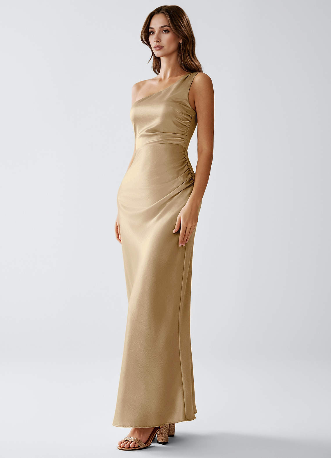 dark champagne dress champagne colored dress Elegant V-Neck Dark Champagne Chiffon Long Prom Bridesmaid Dress