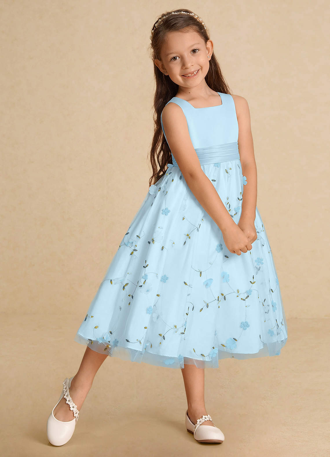Azazie Pollie Flower Girl Dresses Sky Blue A-Line Bow Tulle Dress image8