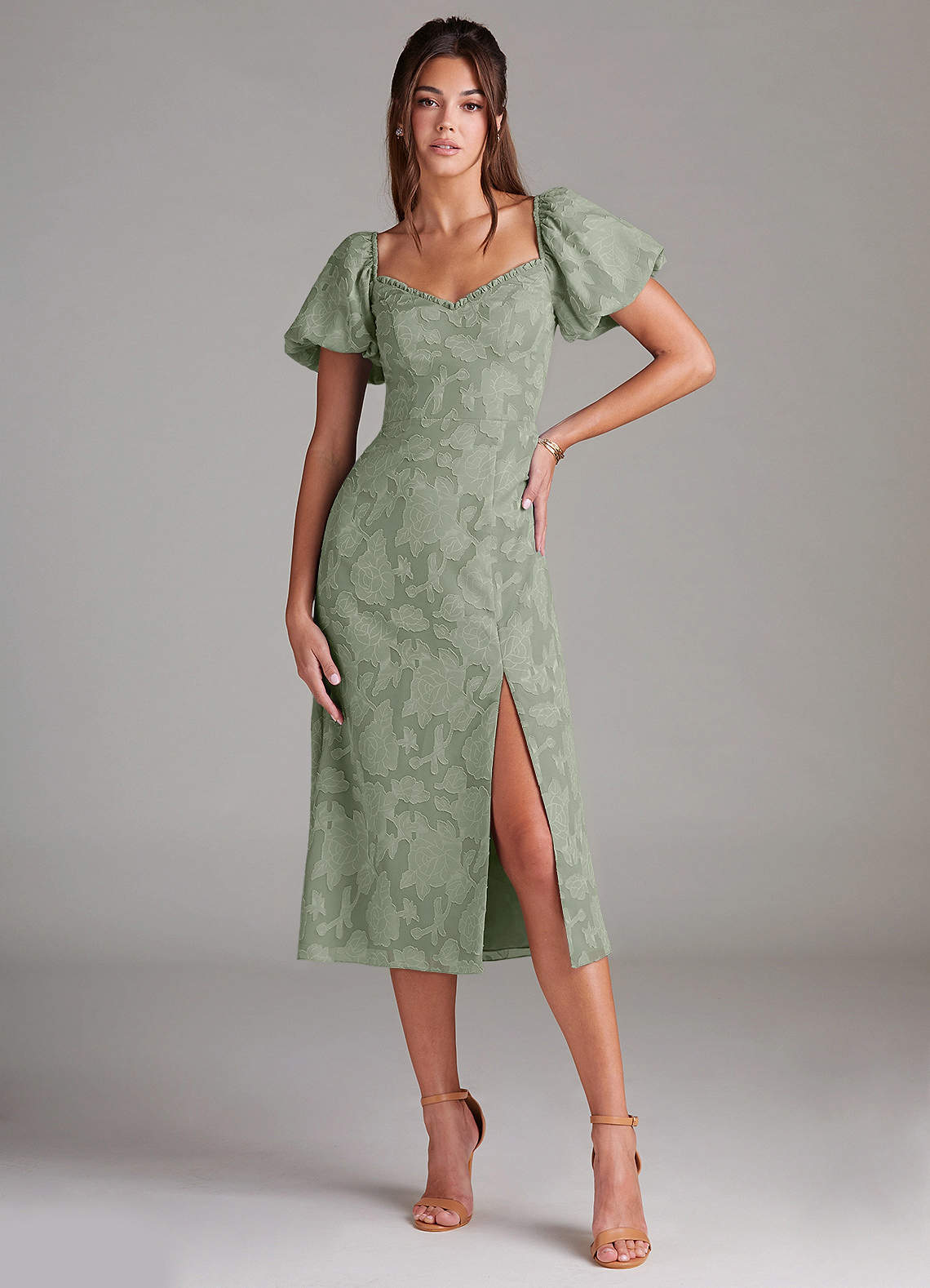 Azazie Evalina Bridesmaid Dresses Agave Sheath Floral Burnout Dress image1