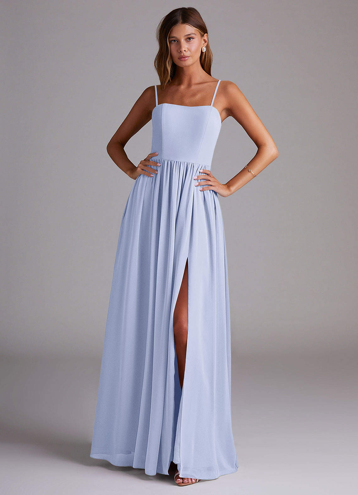 Azazie Calianna Robes de demoiselle d'honneur Robe Trapèze Convertible en Mousseline de soie Épaule décolletée Lavande image1