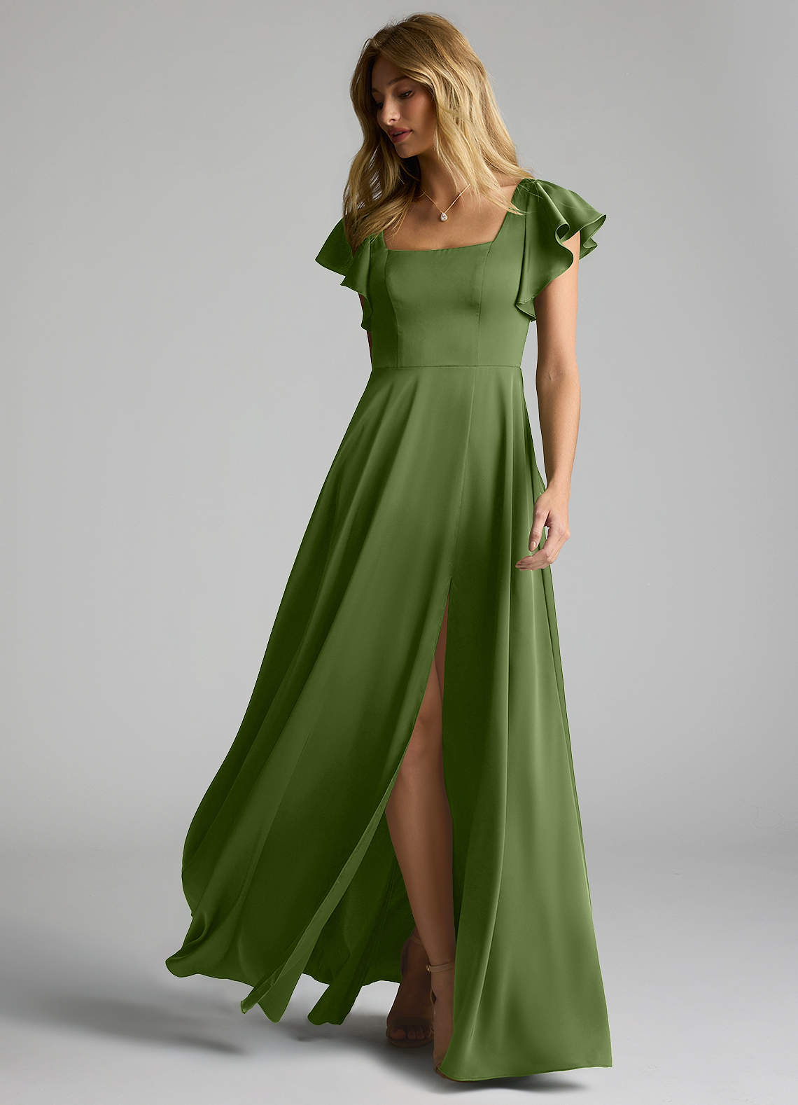 Azazie Bondi Bridesmaid Dresses Juniper A-Line Bow Stretch Satin Dress image4
