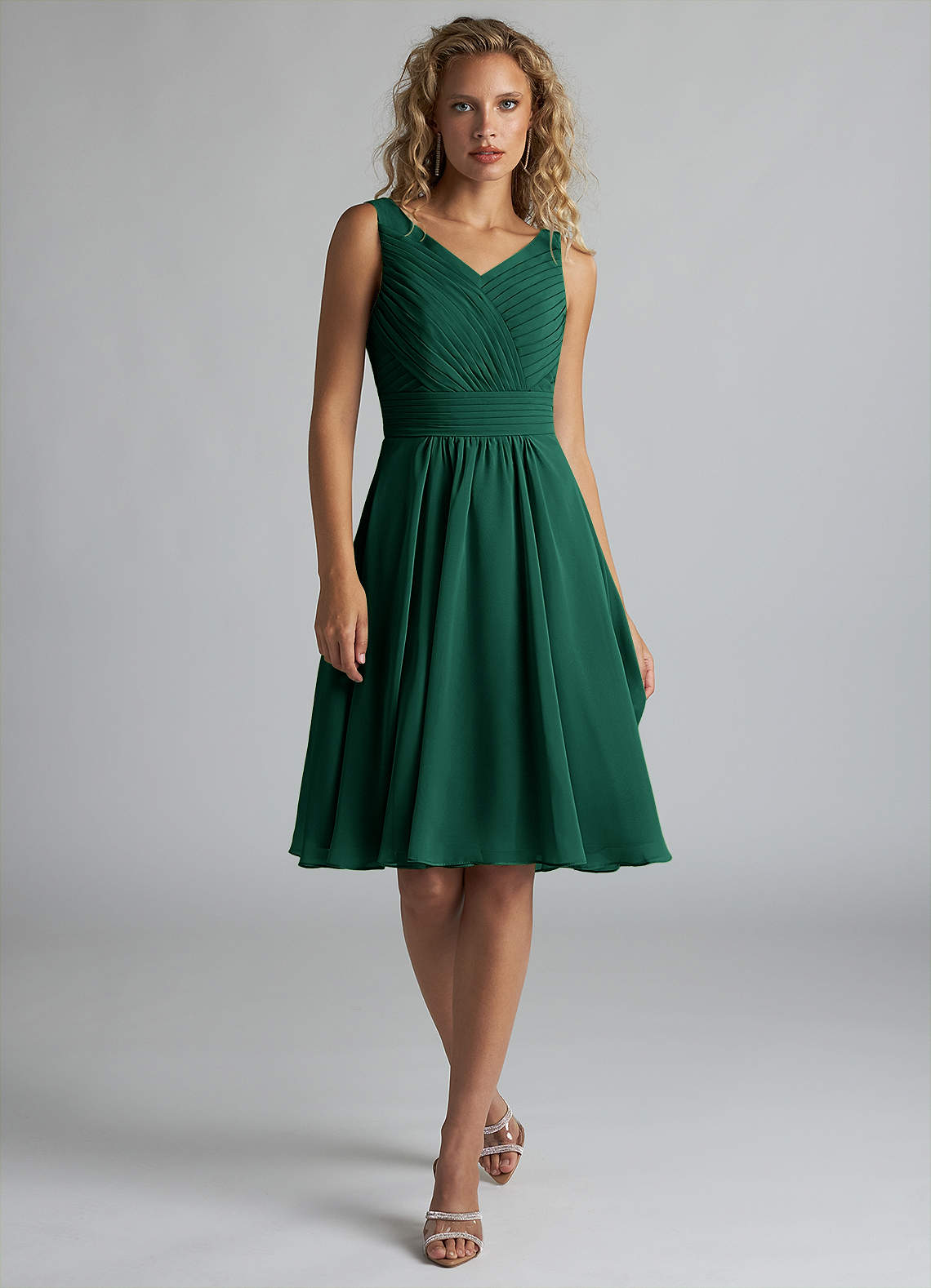Azazie Grace Bridesmaid Dresses Emerald A-Line Pleated Chiffon Dress image1