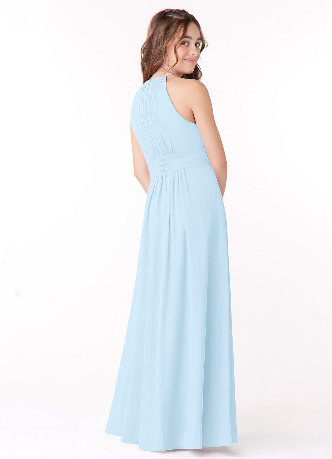 Azazie Bonnie Junior Sky Blue A-Line Pleated Chiffon Dress image2