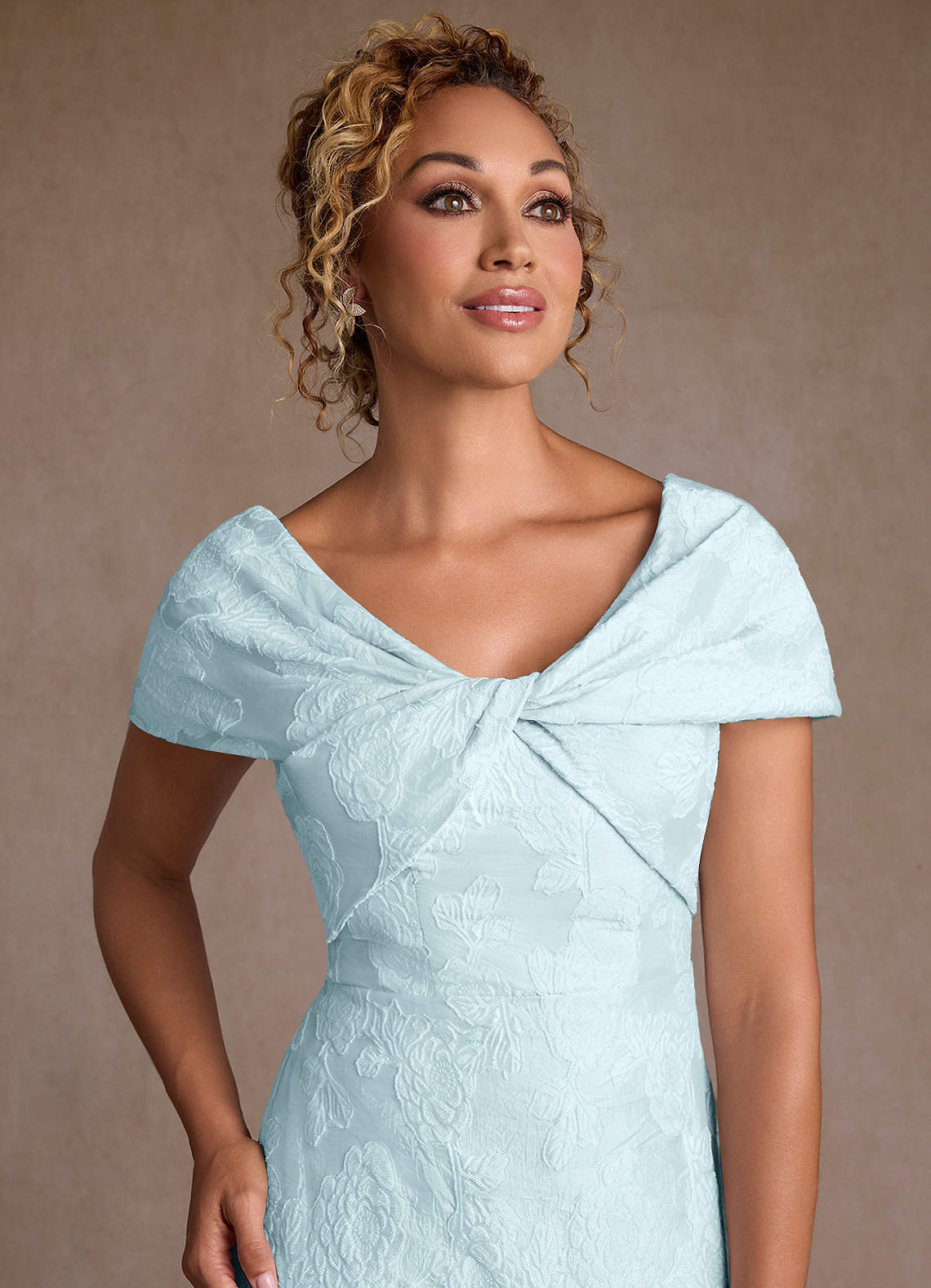 Azazie Amallia Mother of the Bride Dresses Pale Blue Jacquard Mermaid Off the Shoulder Floral Jacquard Dress image5