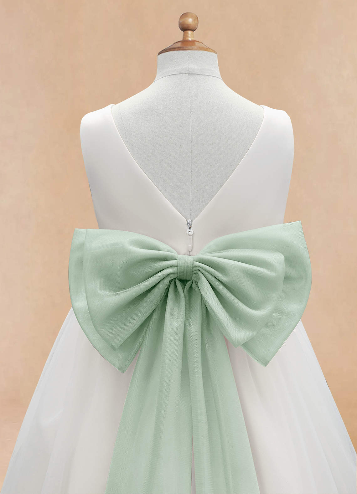 Azazie Kavi Flower Girl Dresses Ivory Agave A-Line Bow Matte Satin Dress image9