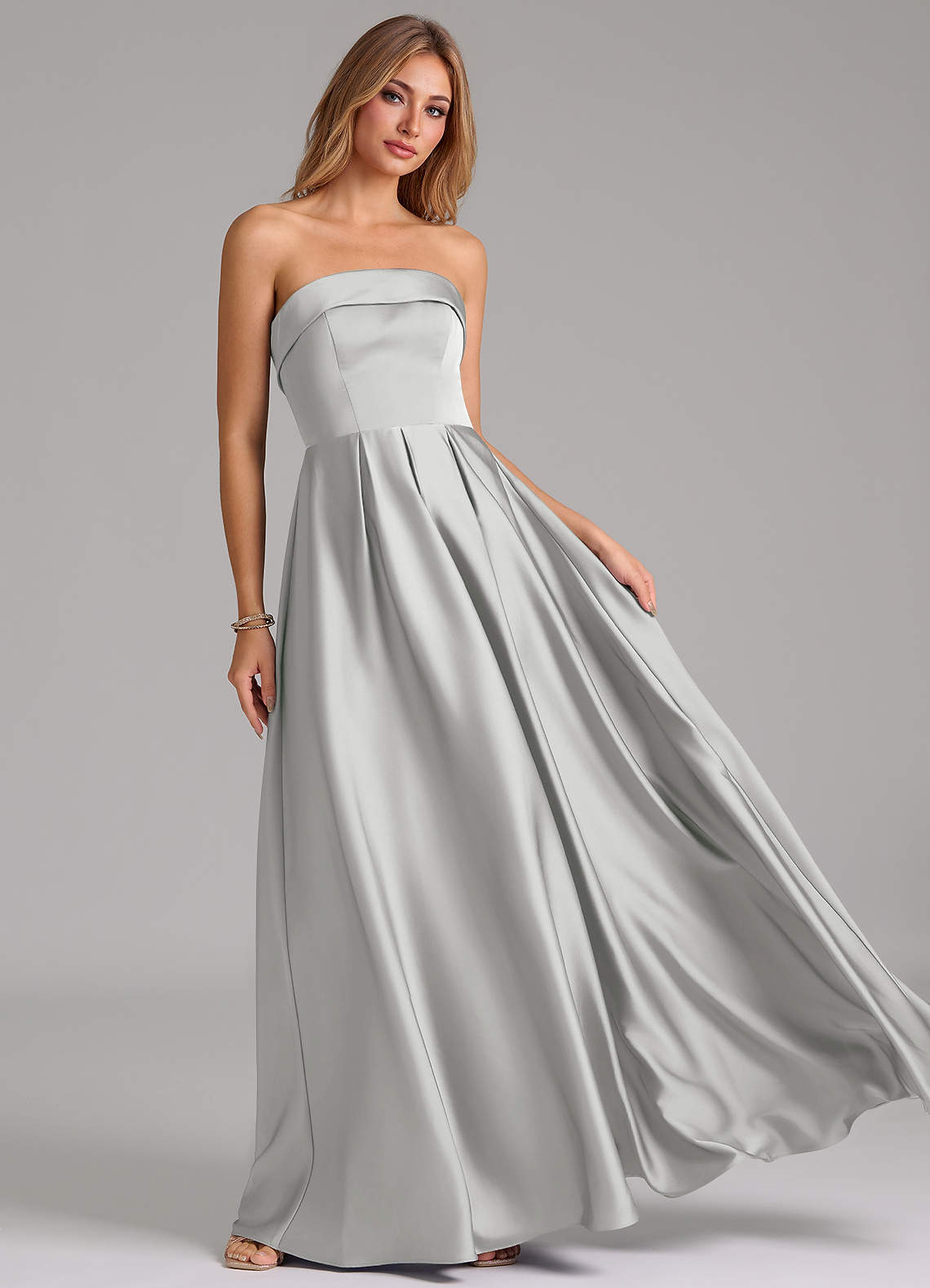 Azazie A-Line Strapless Floor-Length Stretch Satin Bridesmaid Dresses - Silver