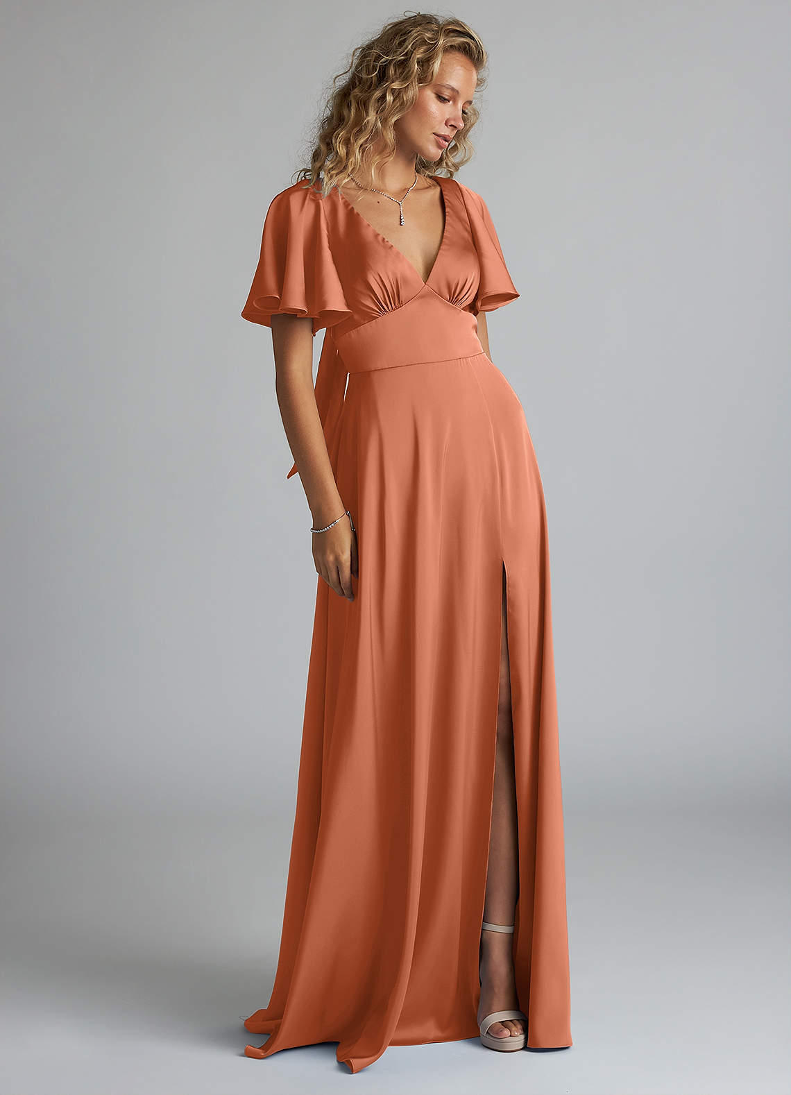Sheath Cami Strap Ruched Chiffon Bridesmaid Dress in Bronzer