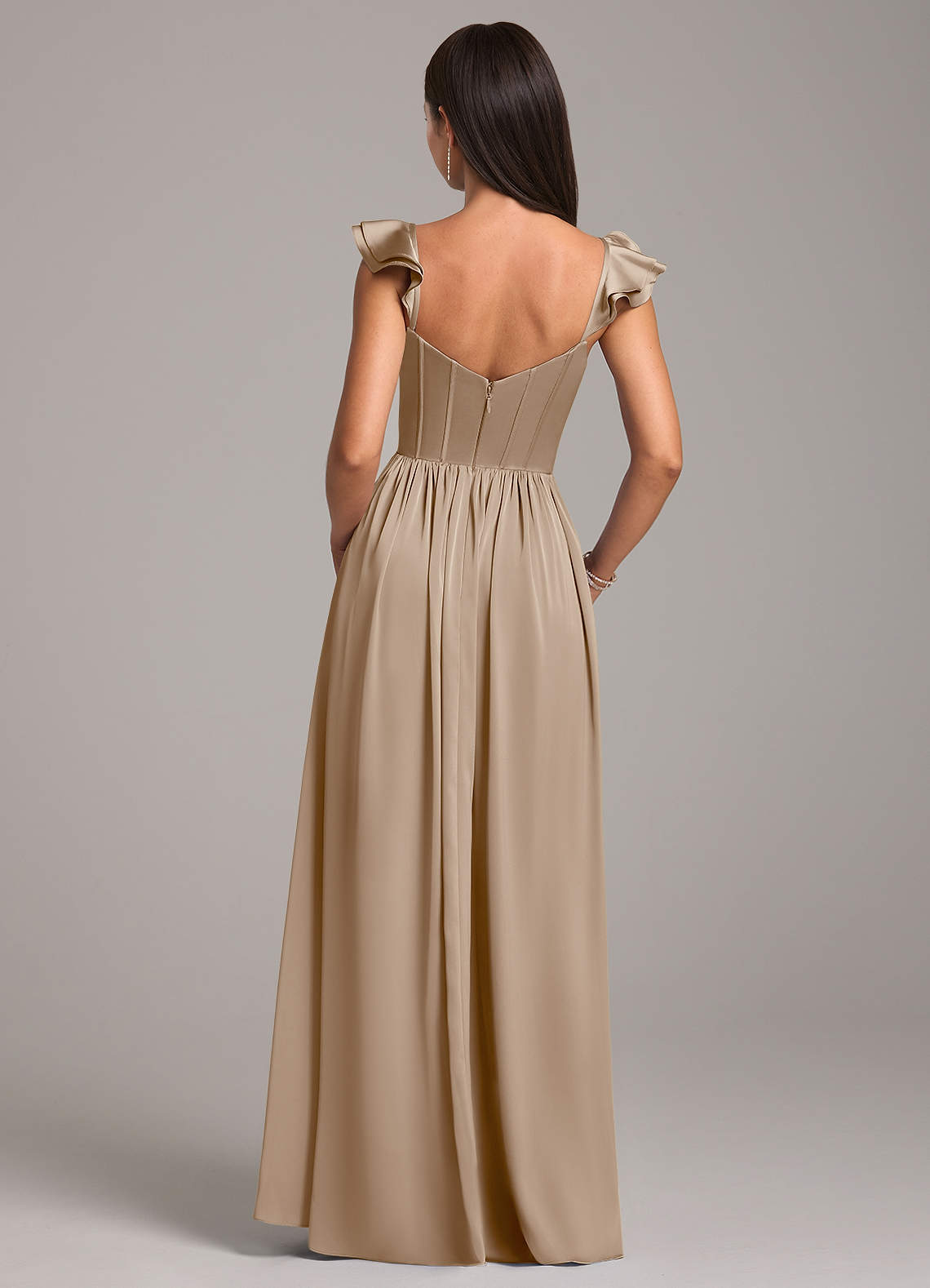 Azazie Denisse Taupe Stretch Satin Bridesmaid Dresses | Azazie