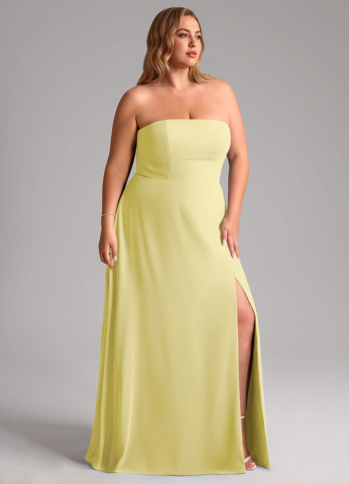 Azazie Wren Abiti da Damigella Abito Convertibile A-Line in Chiffon Spacco Laterale Sorbetto Al Limone image11