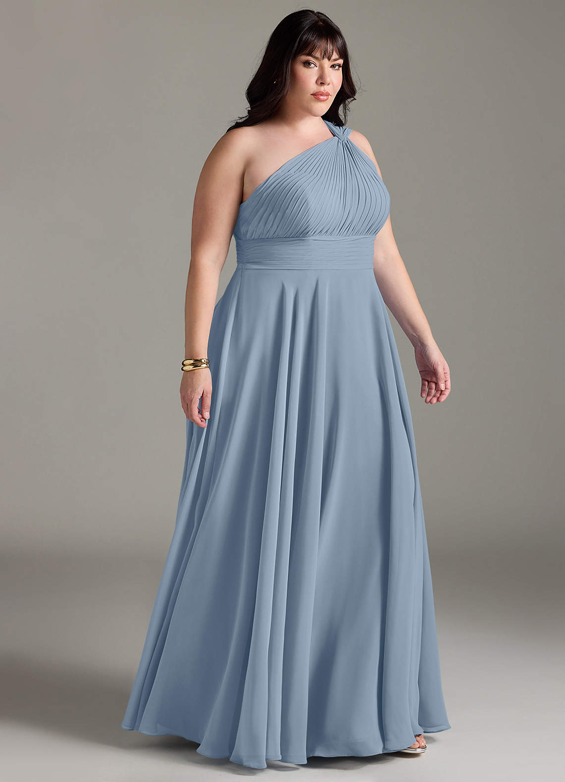 Azazie Charlize Bridesmaid Dresses Dusty Blue A-Line One Shoulder Chiffon Dress image9