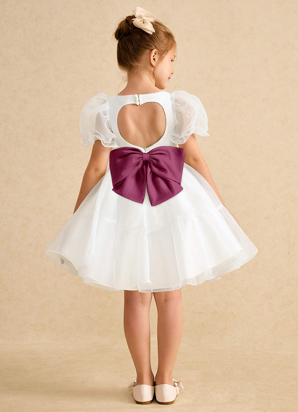 Azazie Debbie Abiti da Ragazza di Fiori Abito Principessa in Organza Scollo a Cuore Avorio Gelso image1