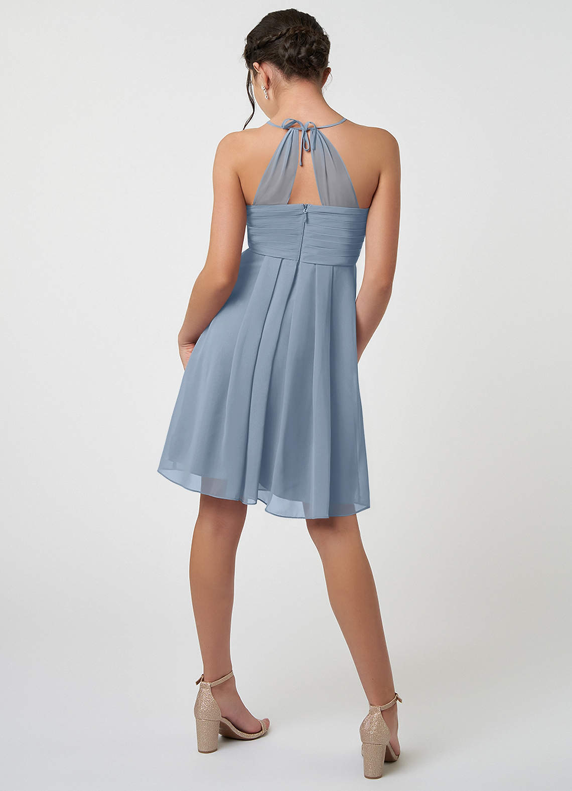 Azazie Ginny Junior Dusty Blue A-Line Pleated Chiffon Dress image1