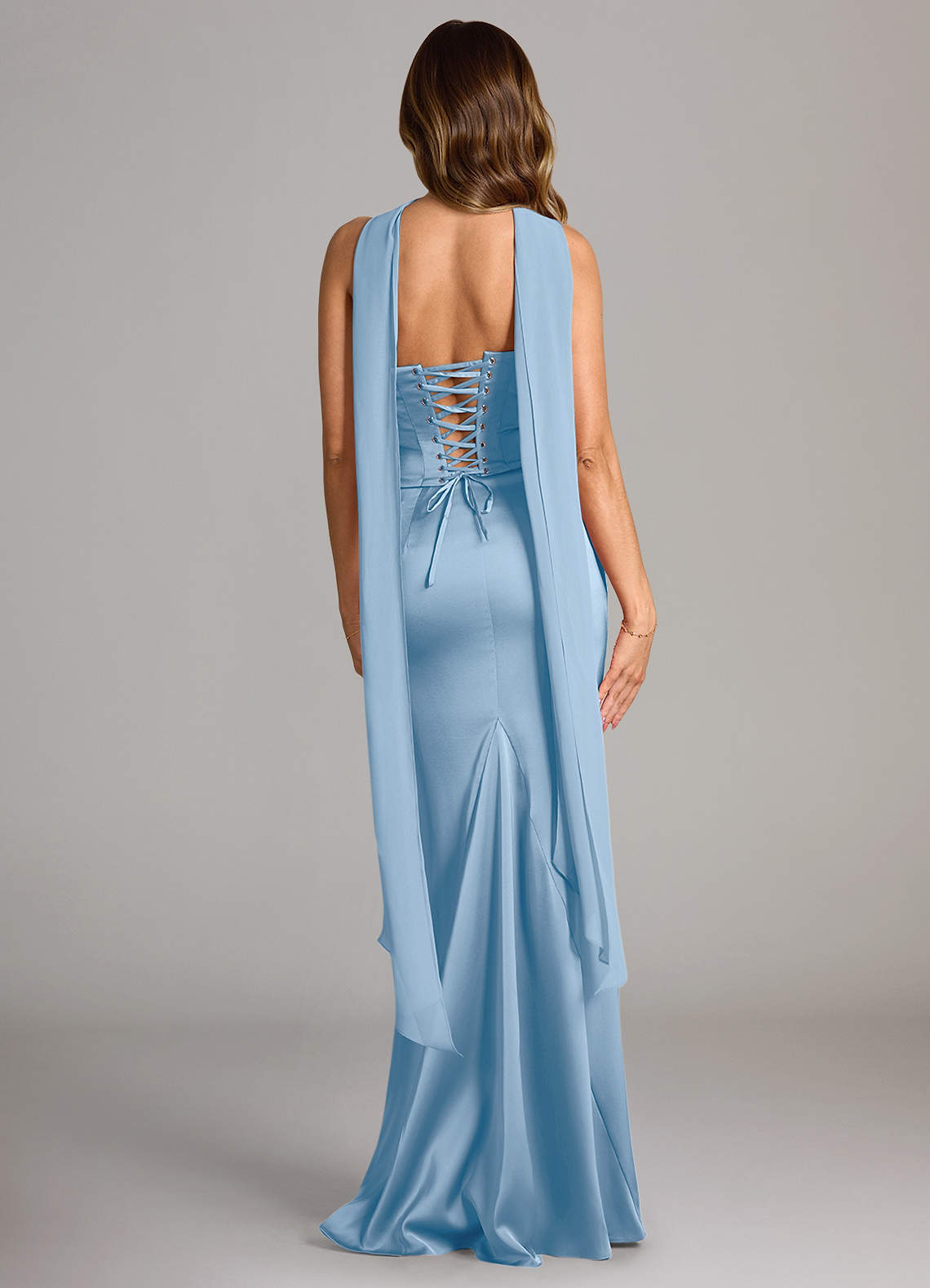 Azazie Sorrel Bridesmaid Dresses Powder Blue Mermaid Strapless Stretch Satin Convertible Dress image2