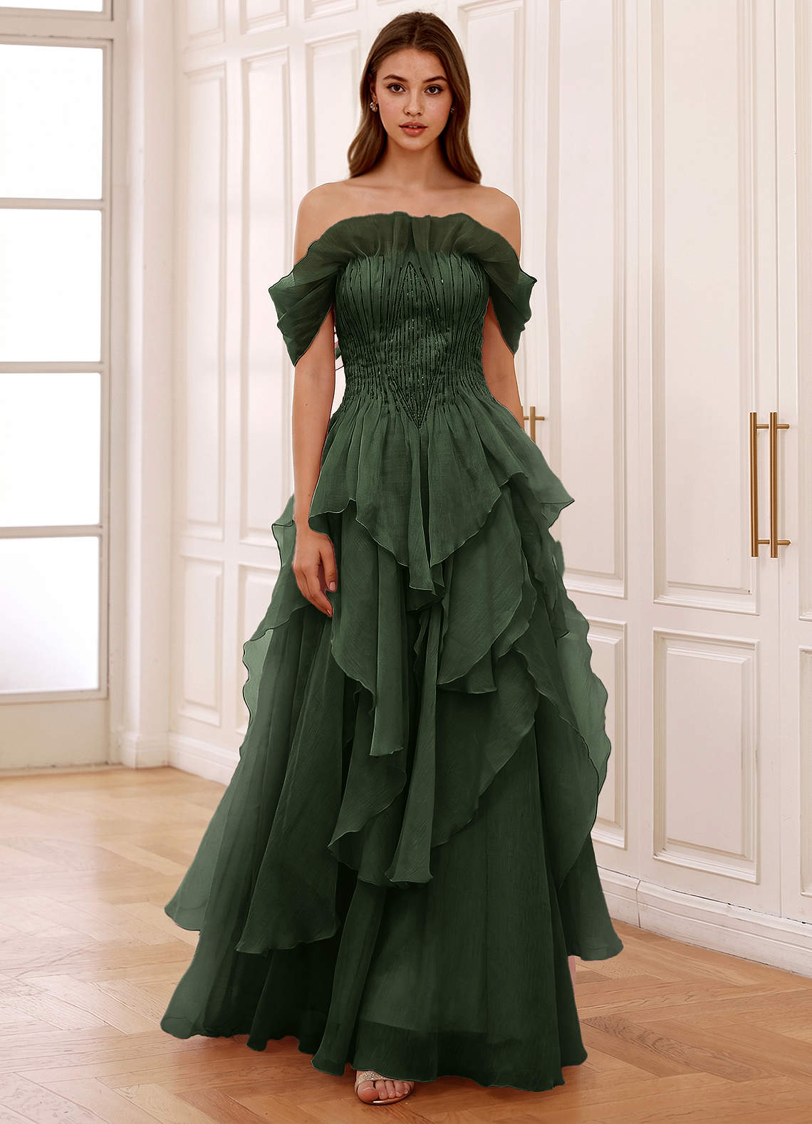 Lilibethanne Dark Green Tulle Ruffles Wedding Guest | Azazie CA