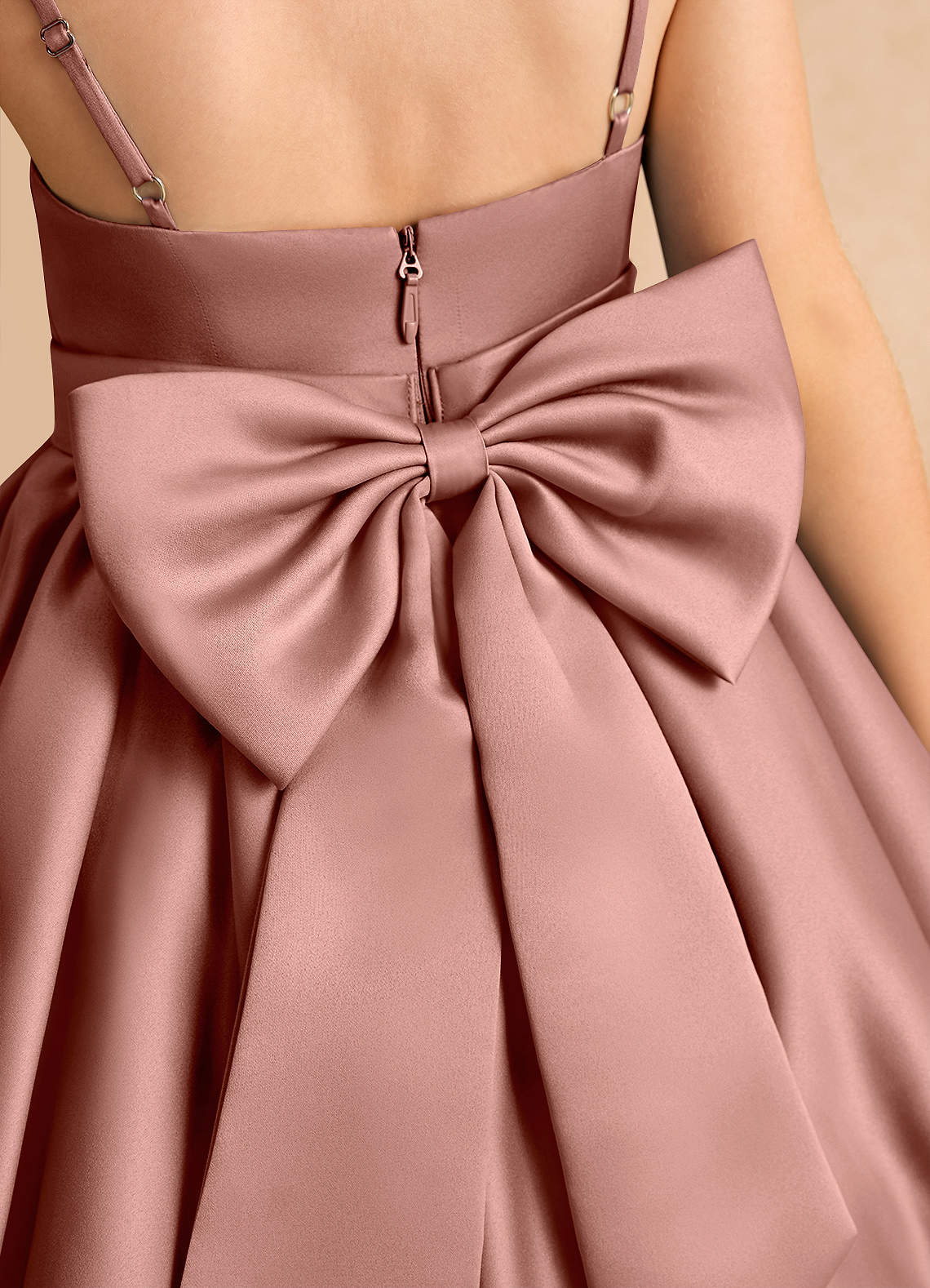 Azazie Davine vestidos de niña de las flores Vestido de Rosa De Cedro de Satin Mate de Corte En A con Tirante Espagueti image9