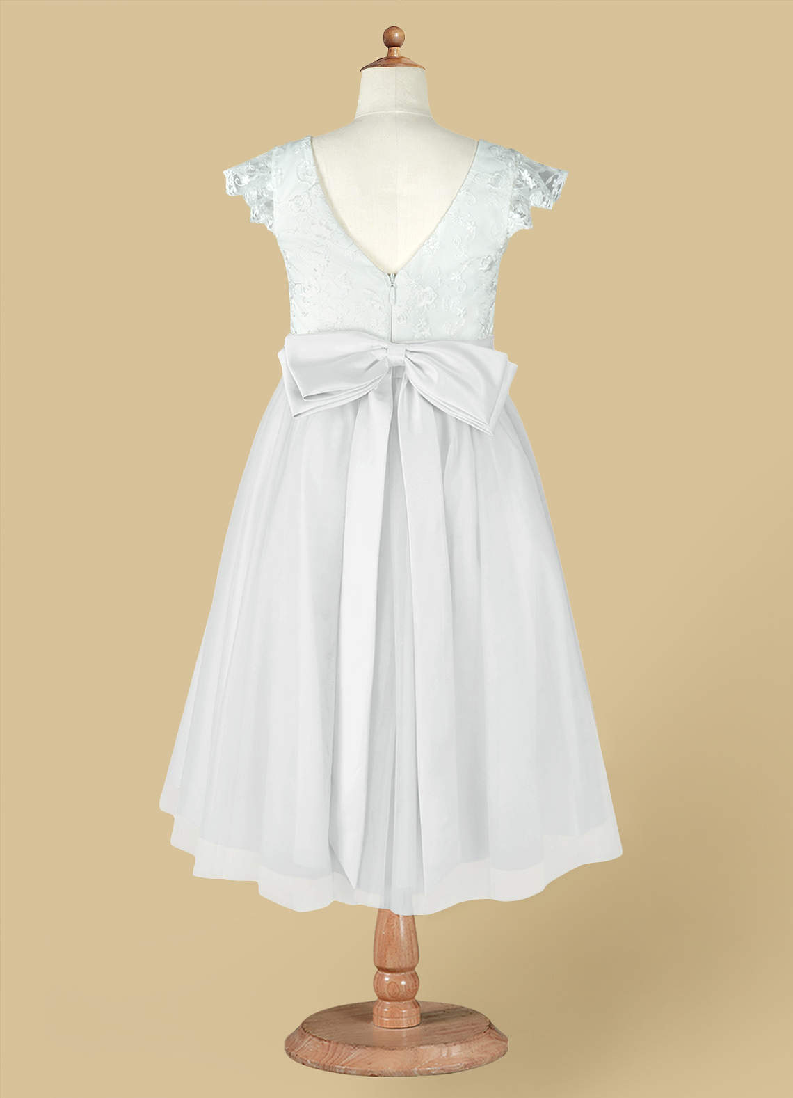 Azazie Vetty Flower Girl Dresses Diamond White A-Line Lace Tulle Dress image12