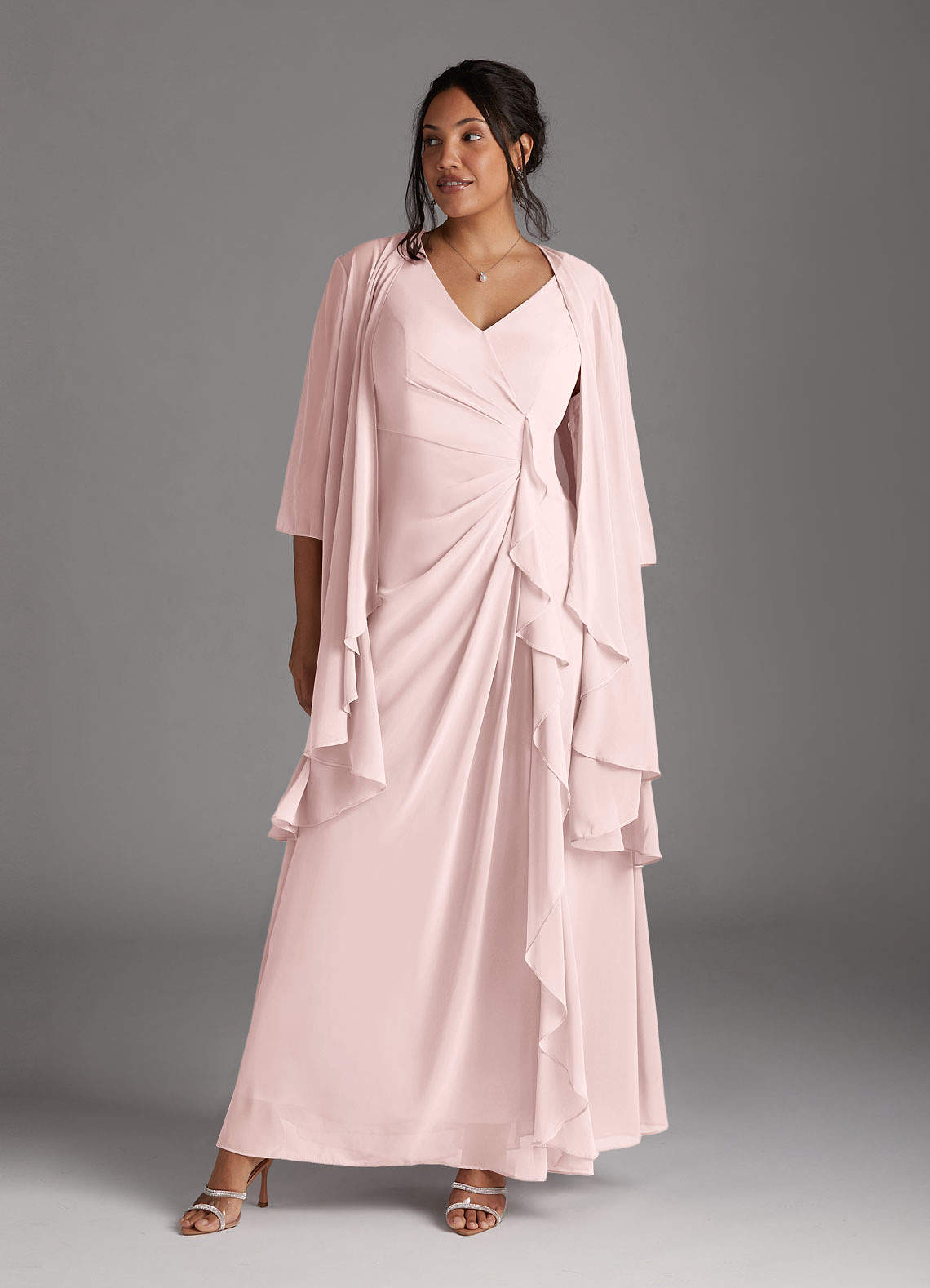 Azazie Manuella Mother of the Bride Dresses Blushing Pink A-Line V-Neck Pleated Chiffon Dress image1