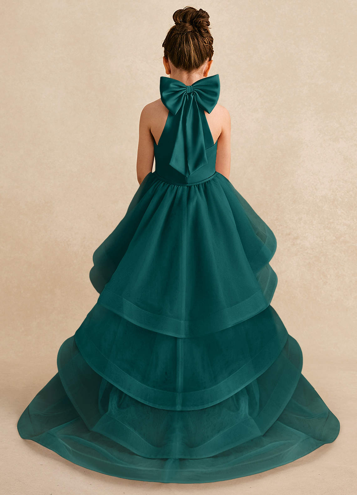 Azazie Bev Flower Girl Dresses Peacock A-Line Convertible Tulle Dress image1