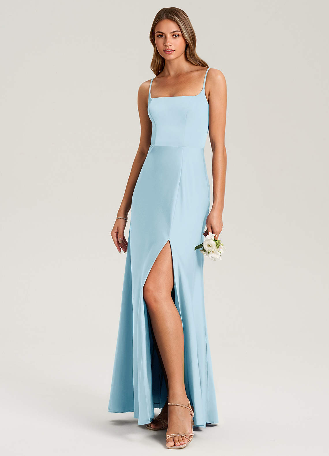 Azazie Lidia Bridesmaid Dresses Sky Blue Mermaid Side Slit Stretch Satin Dress image8