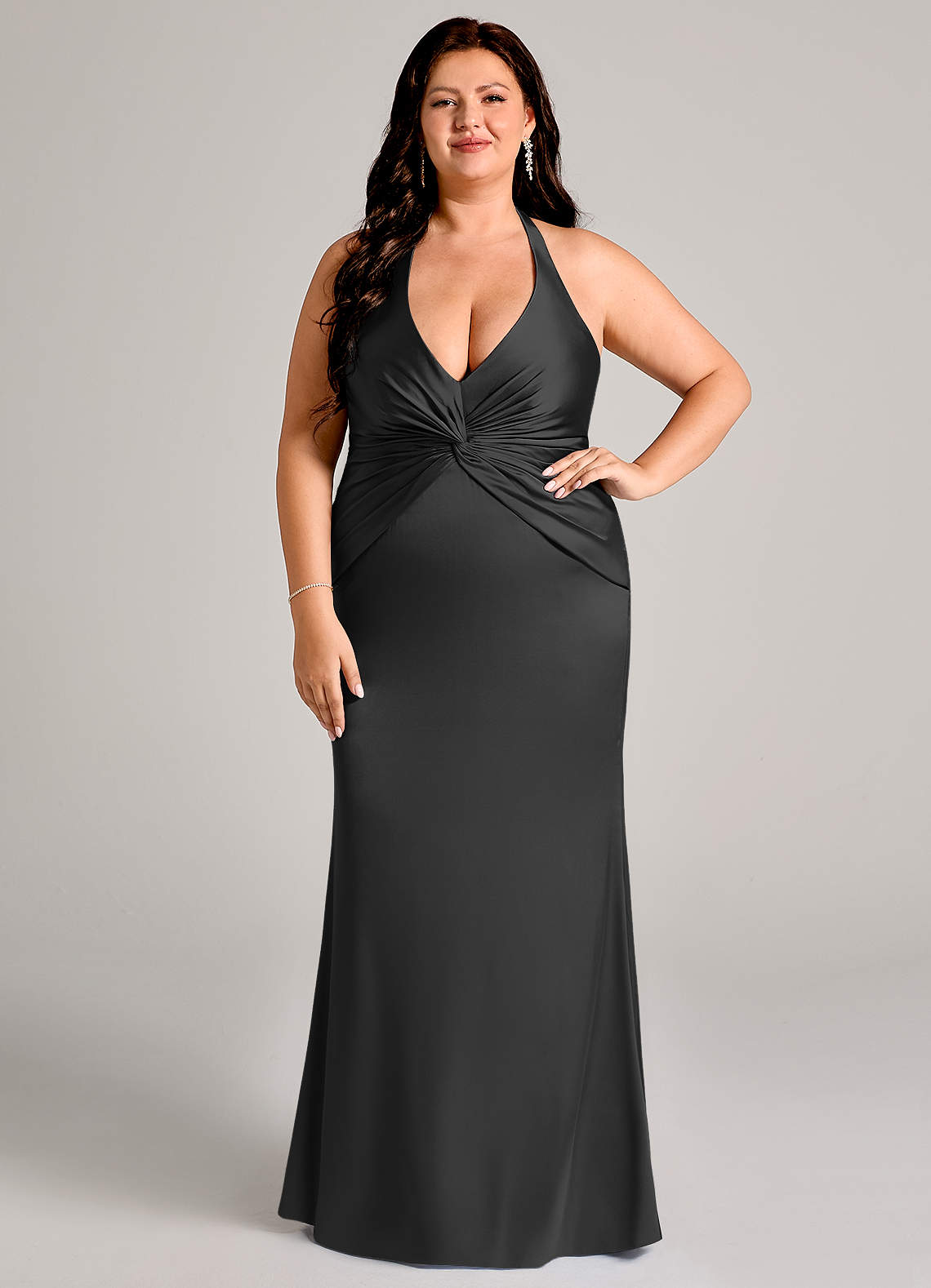 Azazie Valerie Bridesmaid Dresses Black Mermaid Pleated Stretch Satin Dress image1