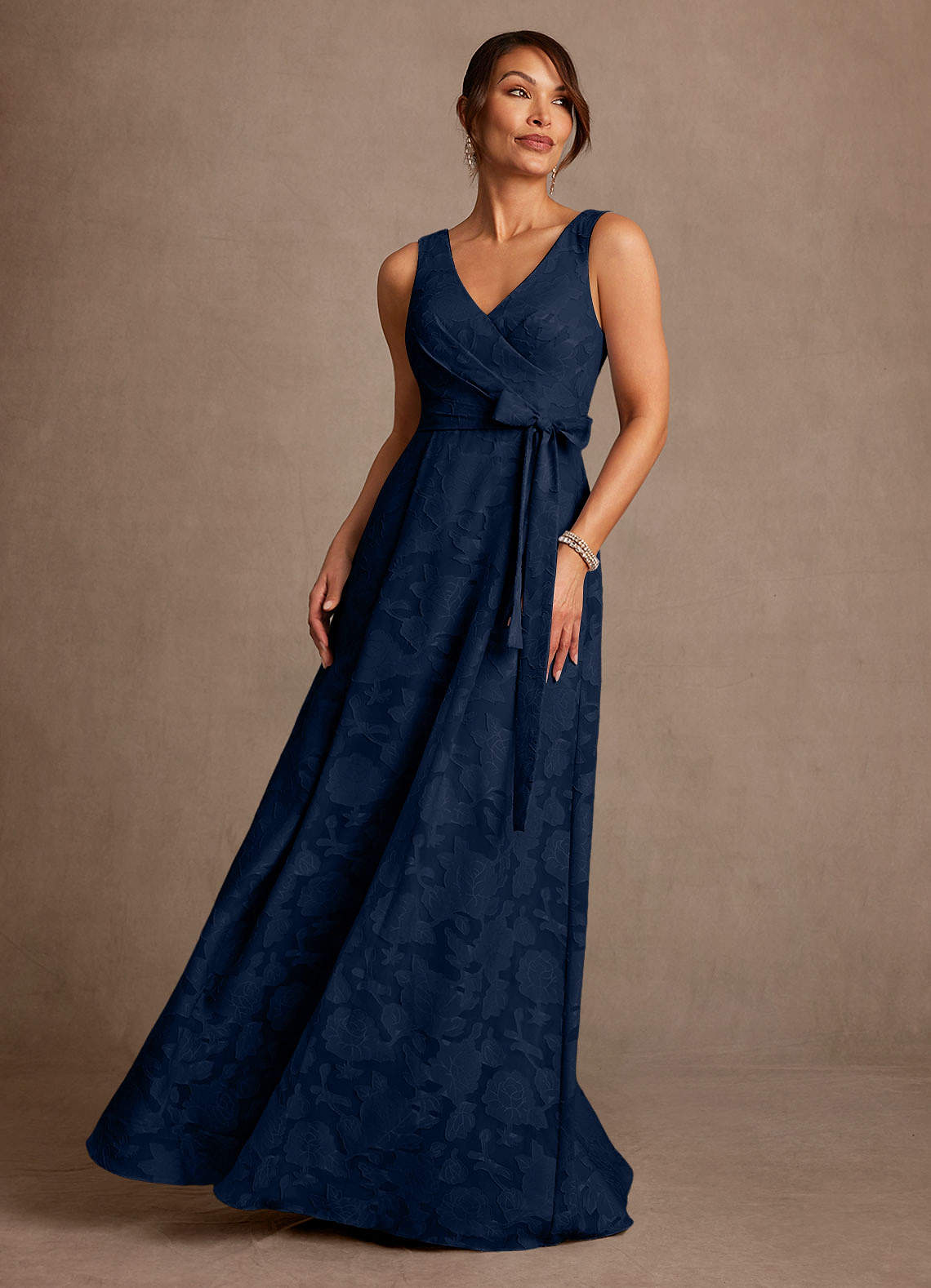 Azazie Luanne Dark Navy A-Line Pleated Floral Burnout Dress | Azazie