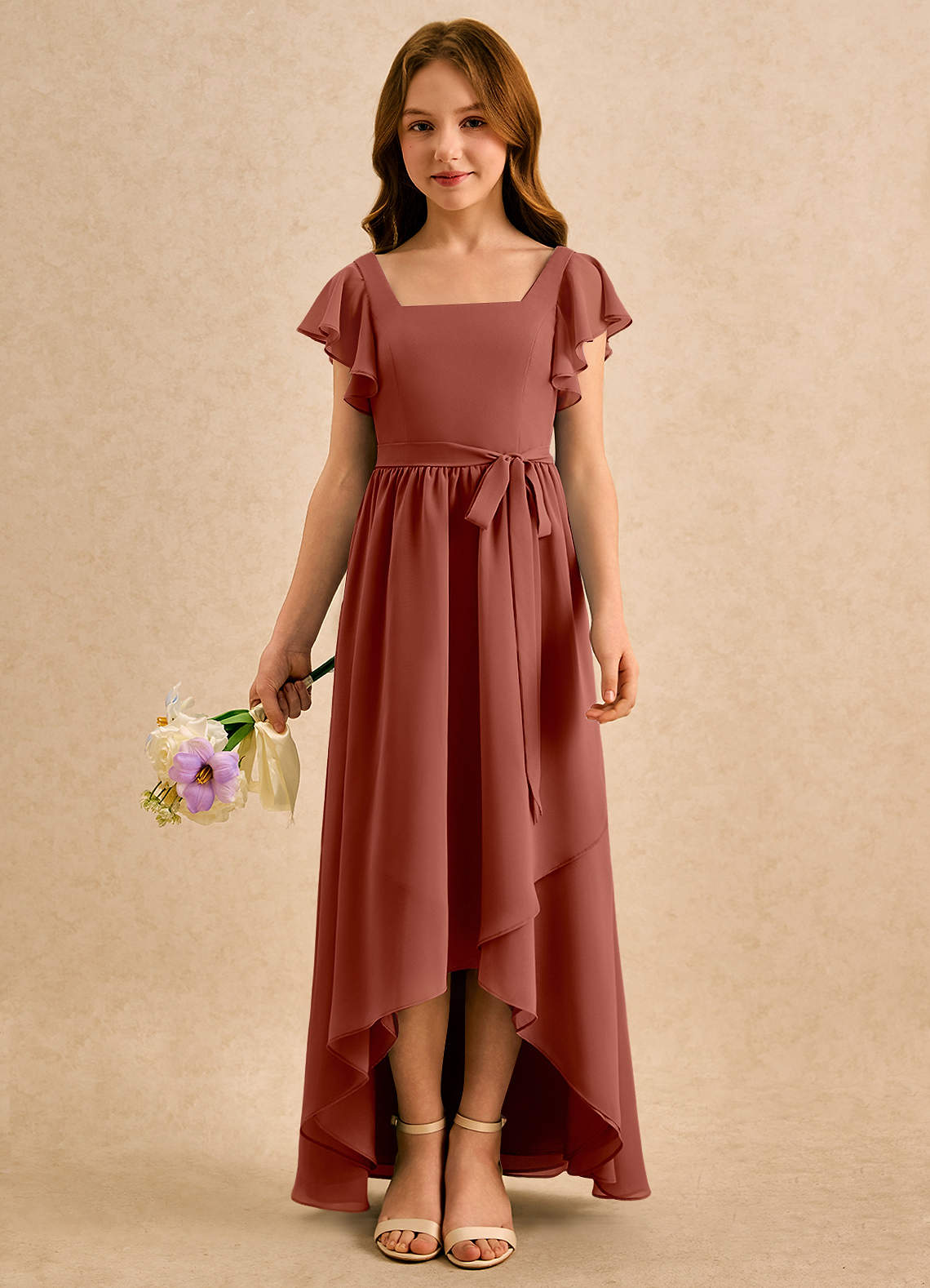 Azazie Milly Girls Formal Flower Girl Klänningar Klä A-Line i Chiffong Plisserad image2