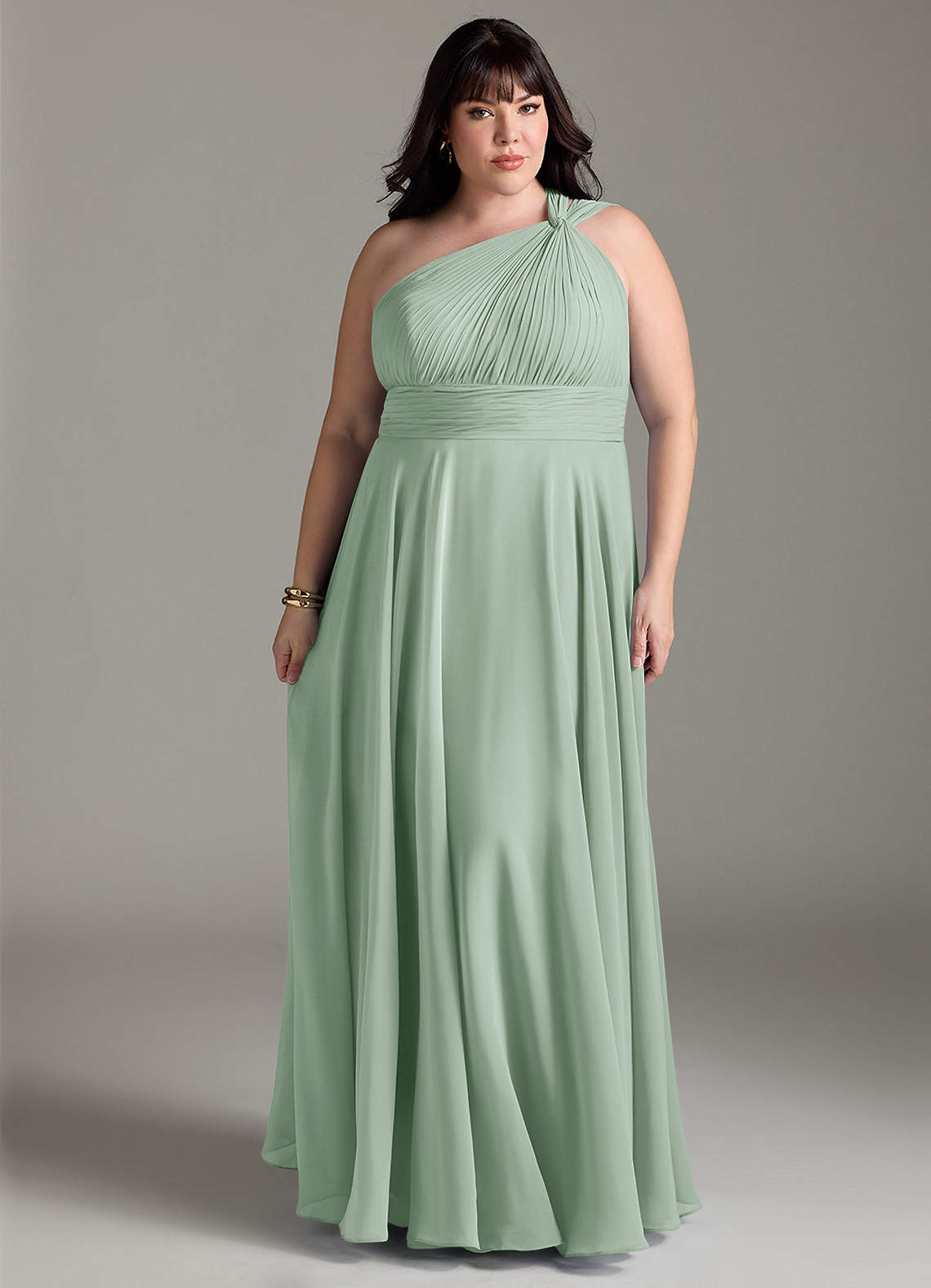 Azazie Charlize Bridesmaid Dresses Agave A-Line One Shoulder Chiffon Dress image6