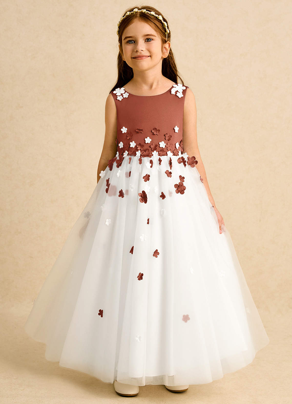 Azazie Eleni Flower Girl Dresses Ivory Auburn Ball-Gown Bow Tulle Dress image1