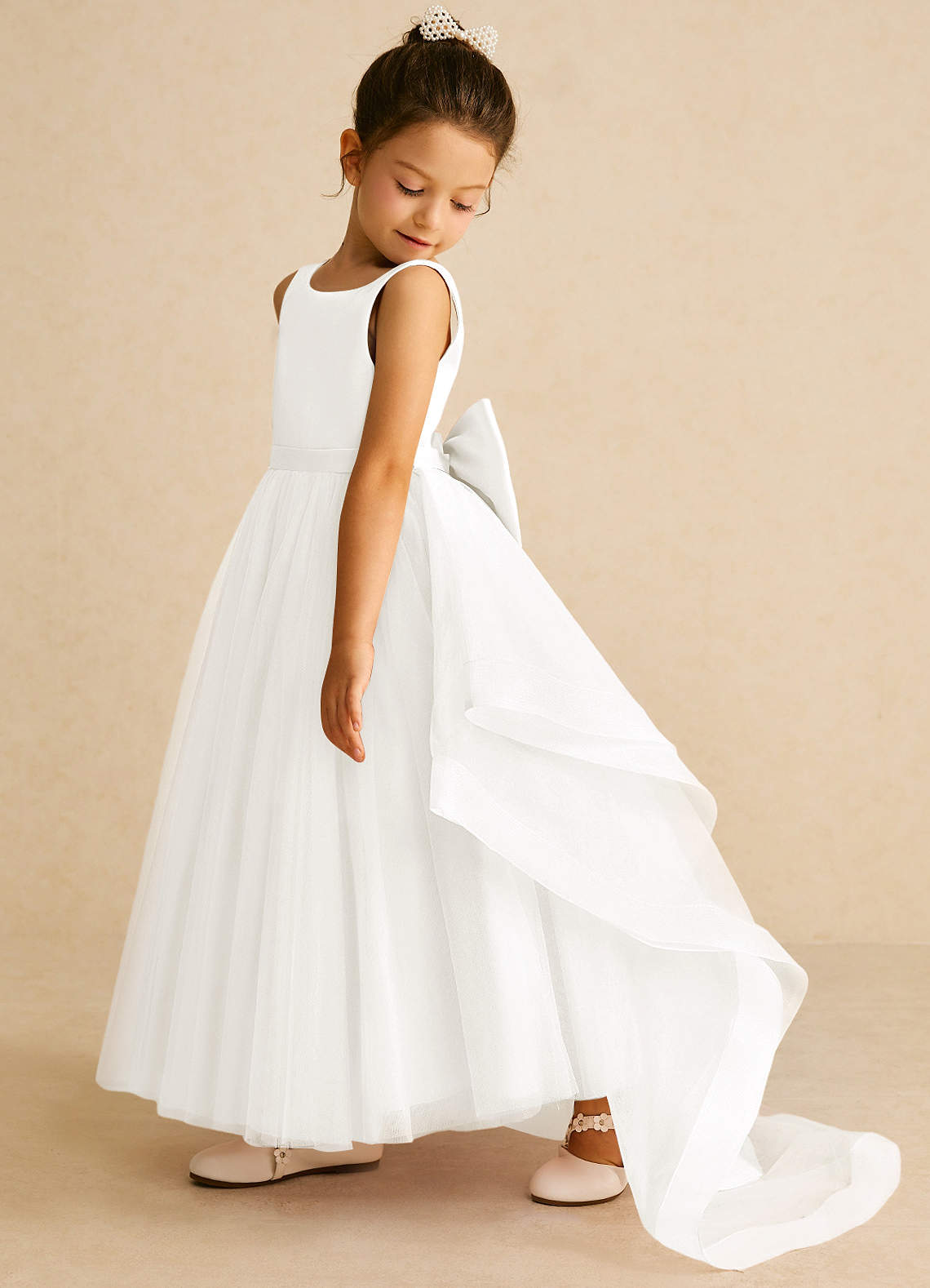 Azazie Pumpkin Flower Girl Dresses Ivory A-Line Convertible Tulle Dress image3