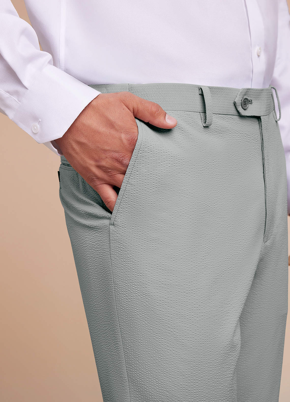 front Miles Light Grey Seersucker Dress Pants