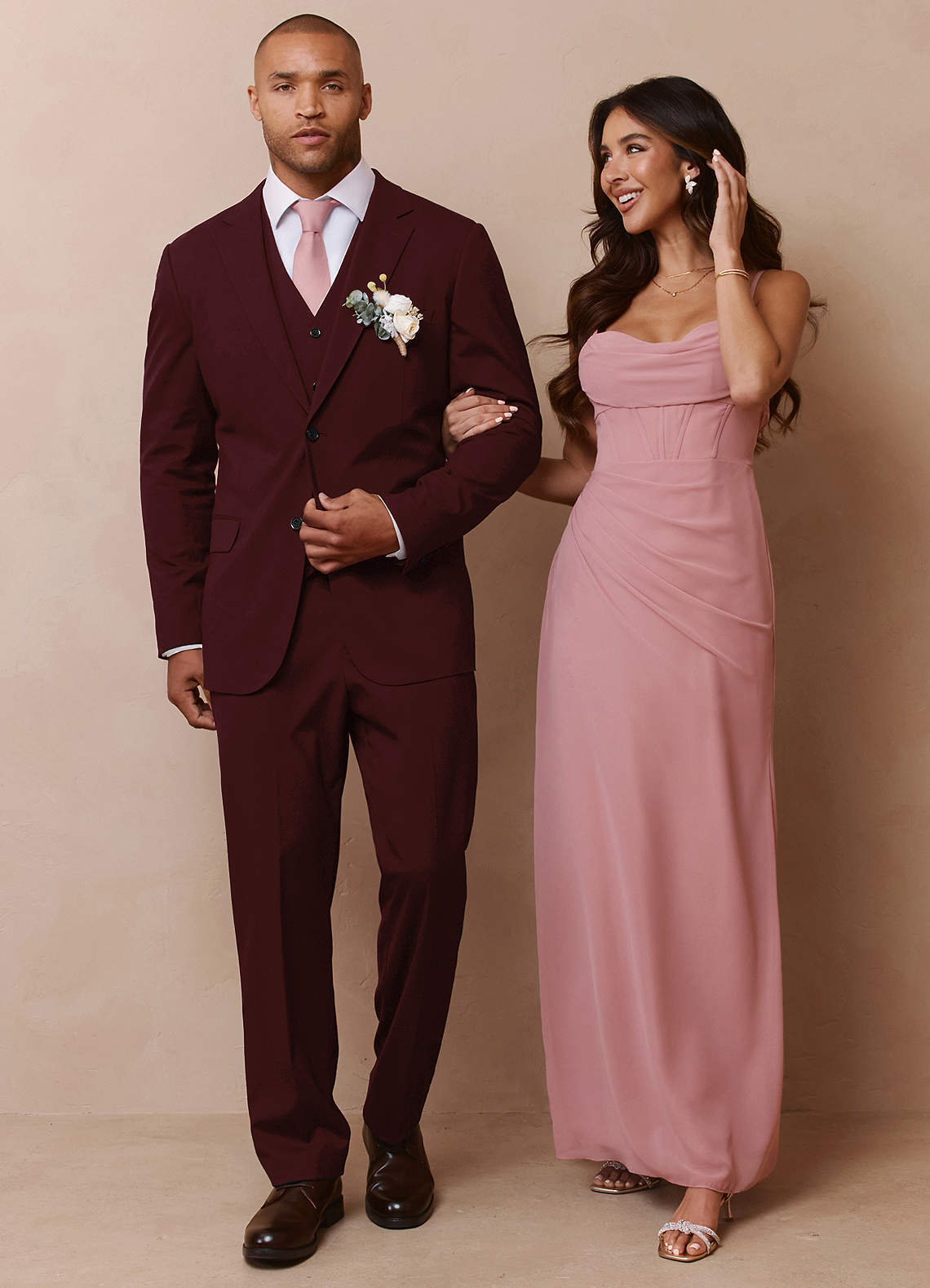 front Savile Burgundy Wool Blend 3-Piece Suit