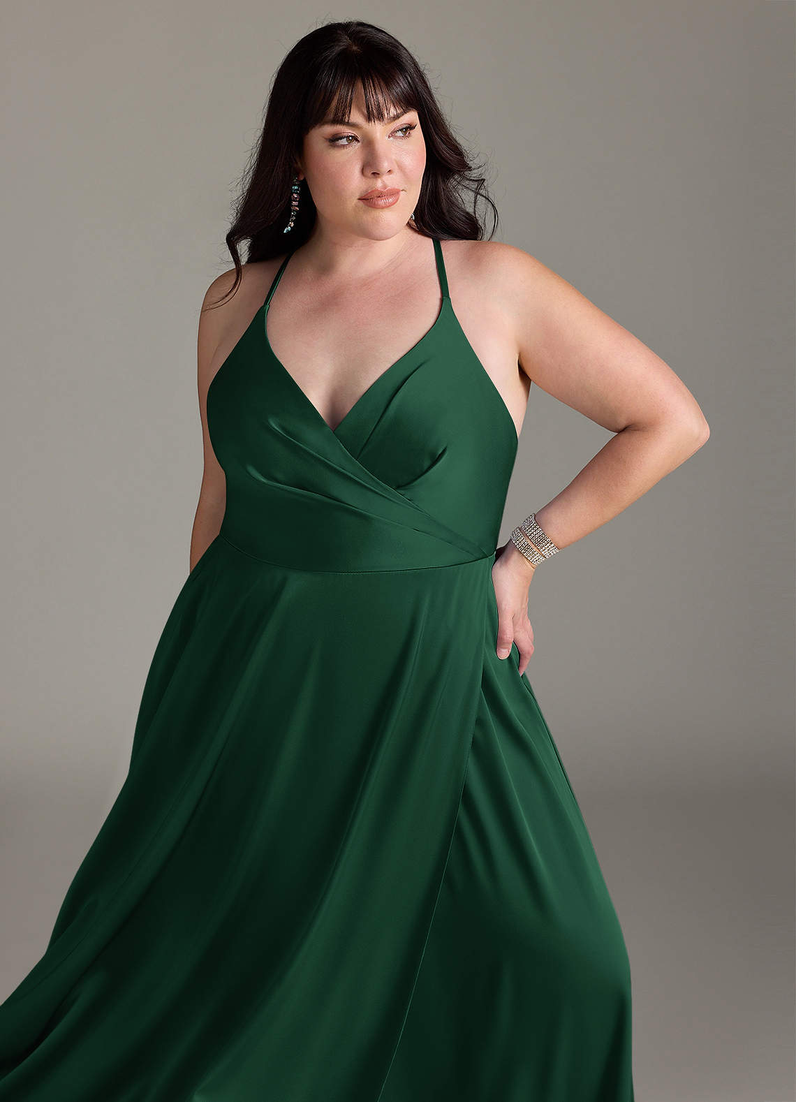 dark green milkmaid dress Dark Forest Green Prom Dress Halter V-neck Mermaid Ruched Floor Length Stretch Satin Prom Dress main image 0