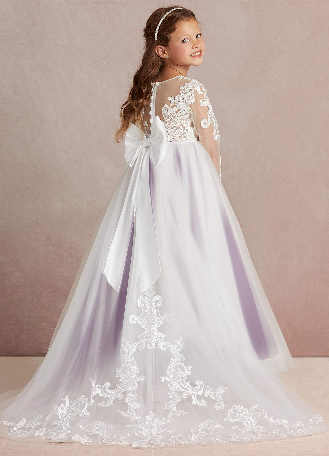 Azazie Elodie Flower Girl Dresses Ivory Grape Ball-Gown Lace Dress image1