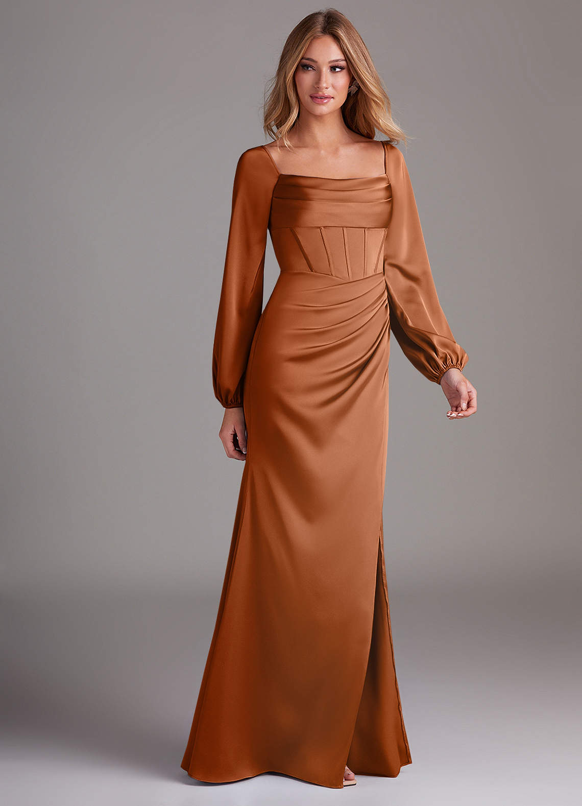 bridesmaid dresses cobh Mermaid Champagne Bridesmaid Dresses Cowl Neck – Lisposa main image 1