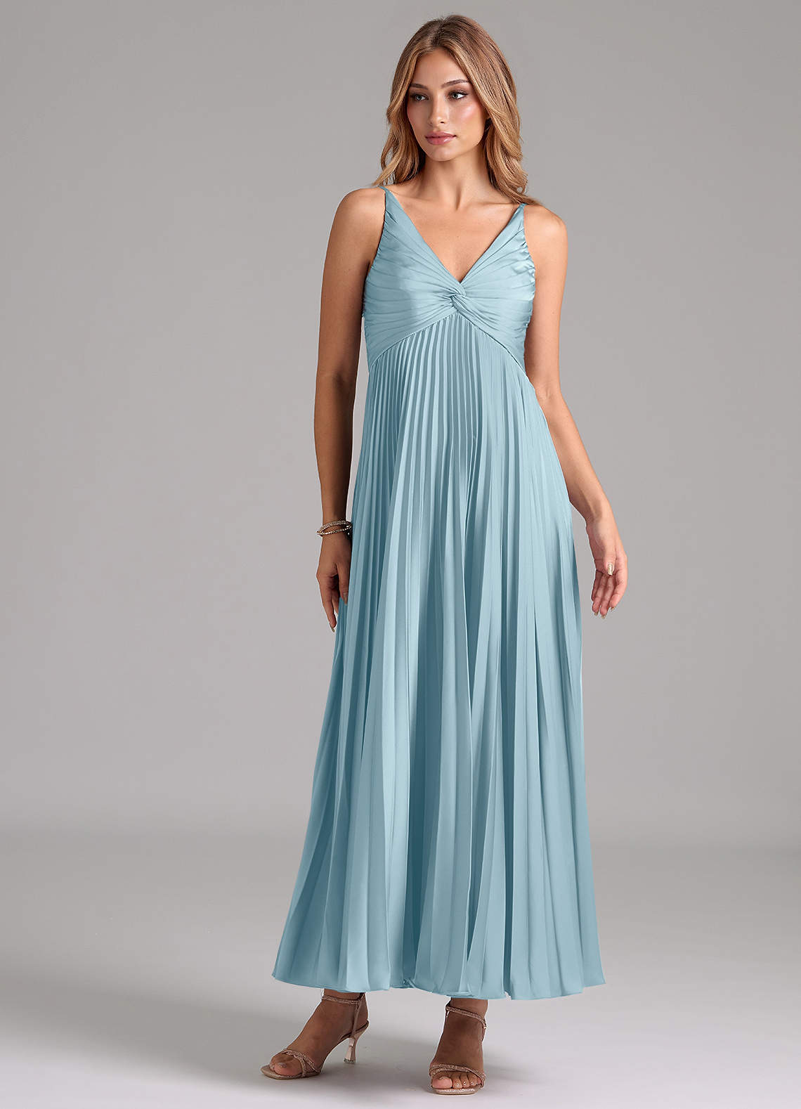 Azazie Raychelle Brautjungfernkleider A-Linie Plissee Stretch-Satin Kleid Stimmungsvolles Blau image1