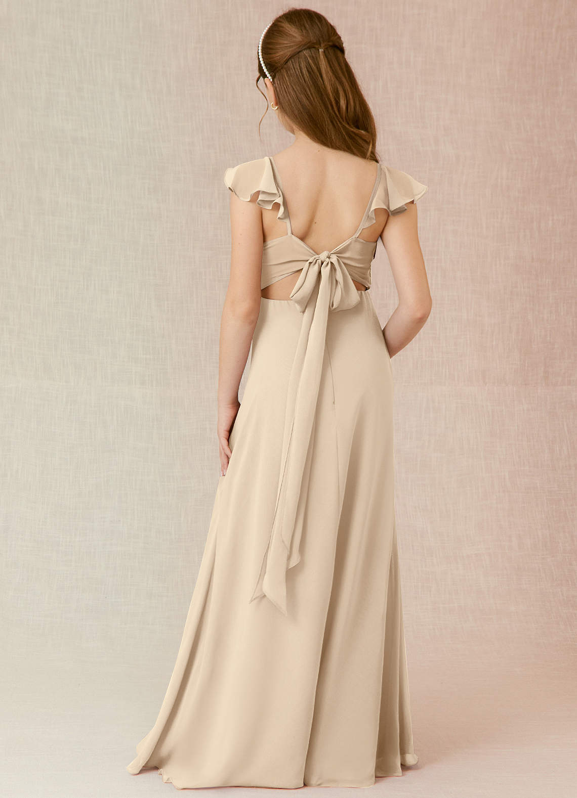 satin champagne junior bridesmaid dress Junior Bridesmaid Dress Square Neck Satin A-Line Gown with Bow COCOMELODY  B0C7KY63LX main image 0